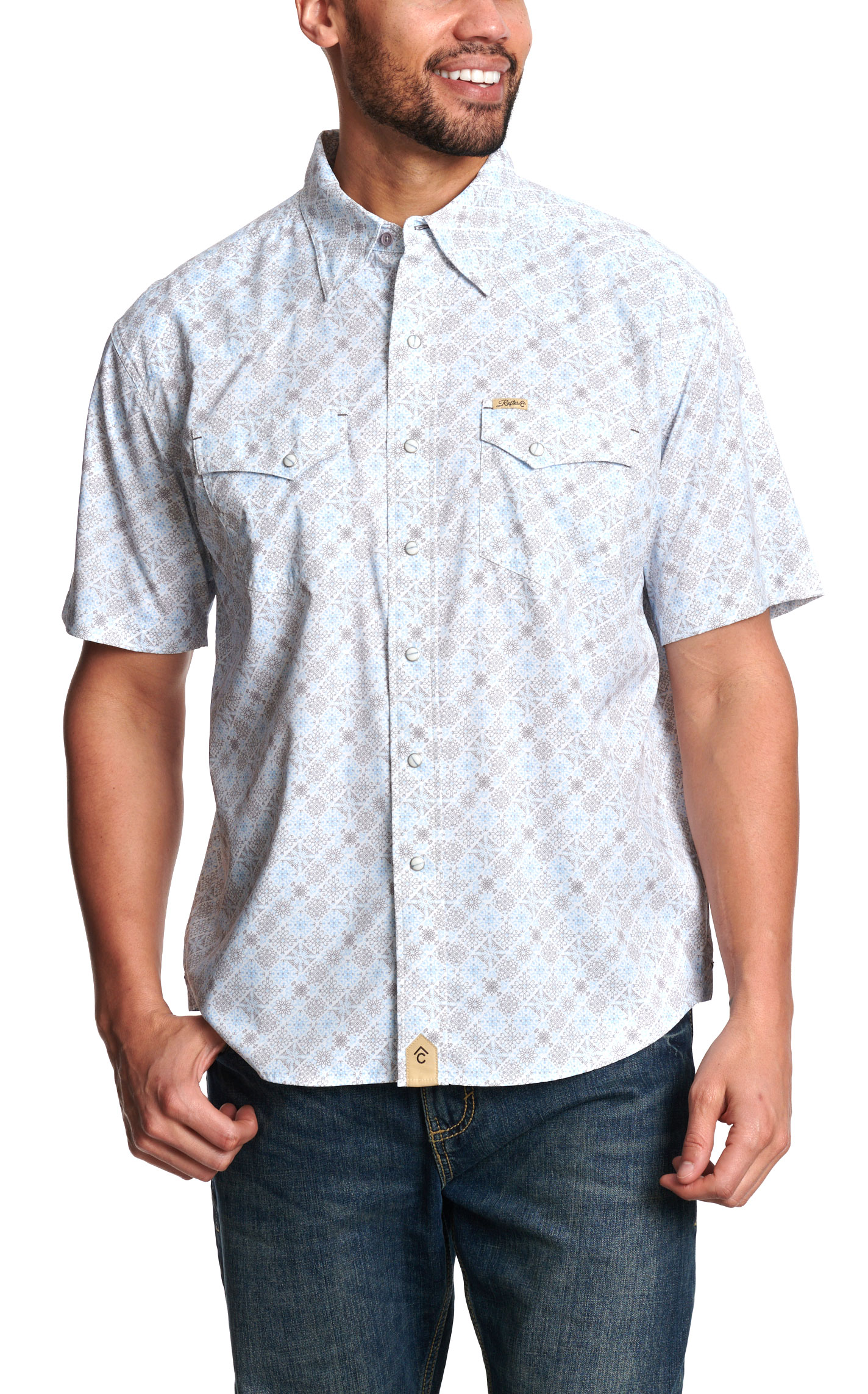 Rafter C Men's Pale Blue Wallpaper Print Western Shirt - Image 1