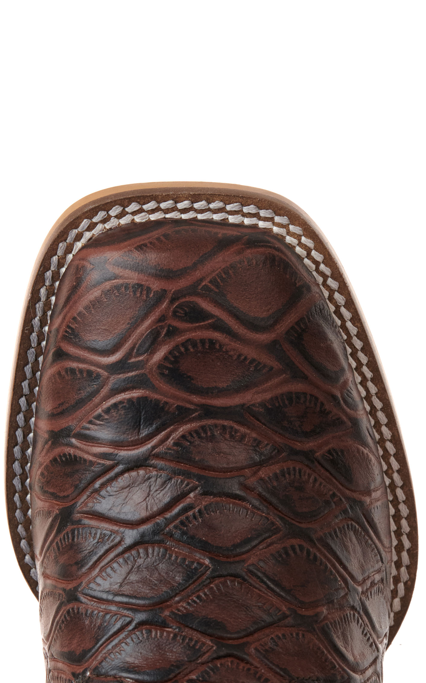 Cavender's Youth Cream & Chocolate Pirarucu Print Wide Square Toe Cowboy Boots - Image 1