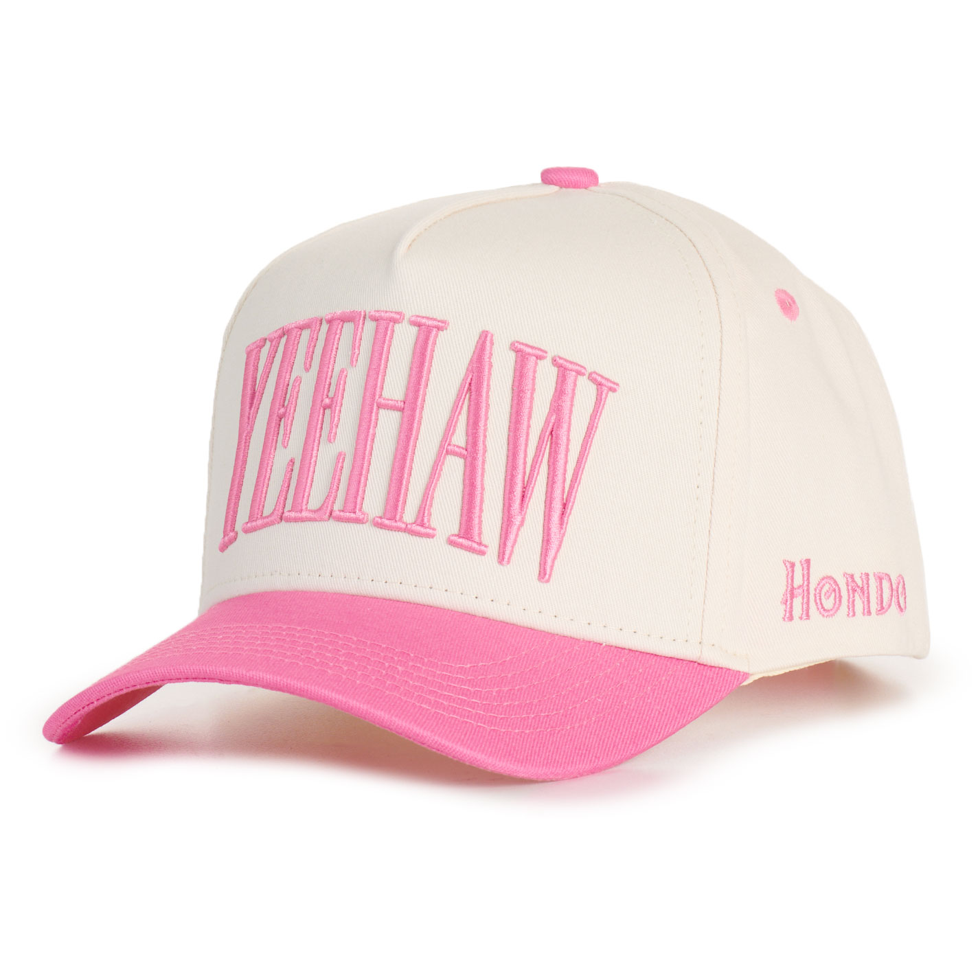 Hondo Women's Pink and Creme Yeehaw Embroidered Logo Curved Bill Cap - Image 1