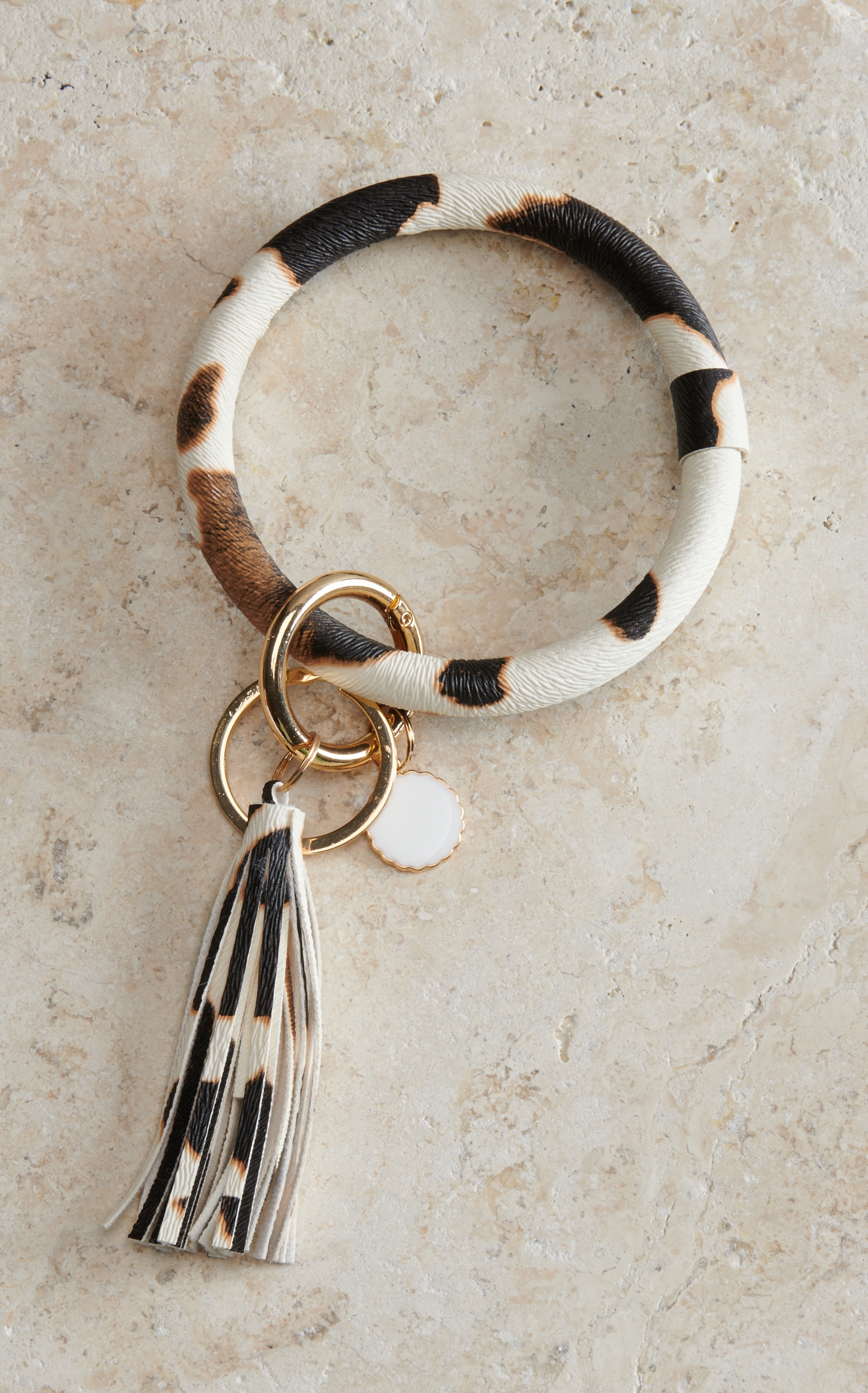 Girlie Girl Cow Print with Tassel Bangle Keychain - Image 1