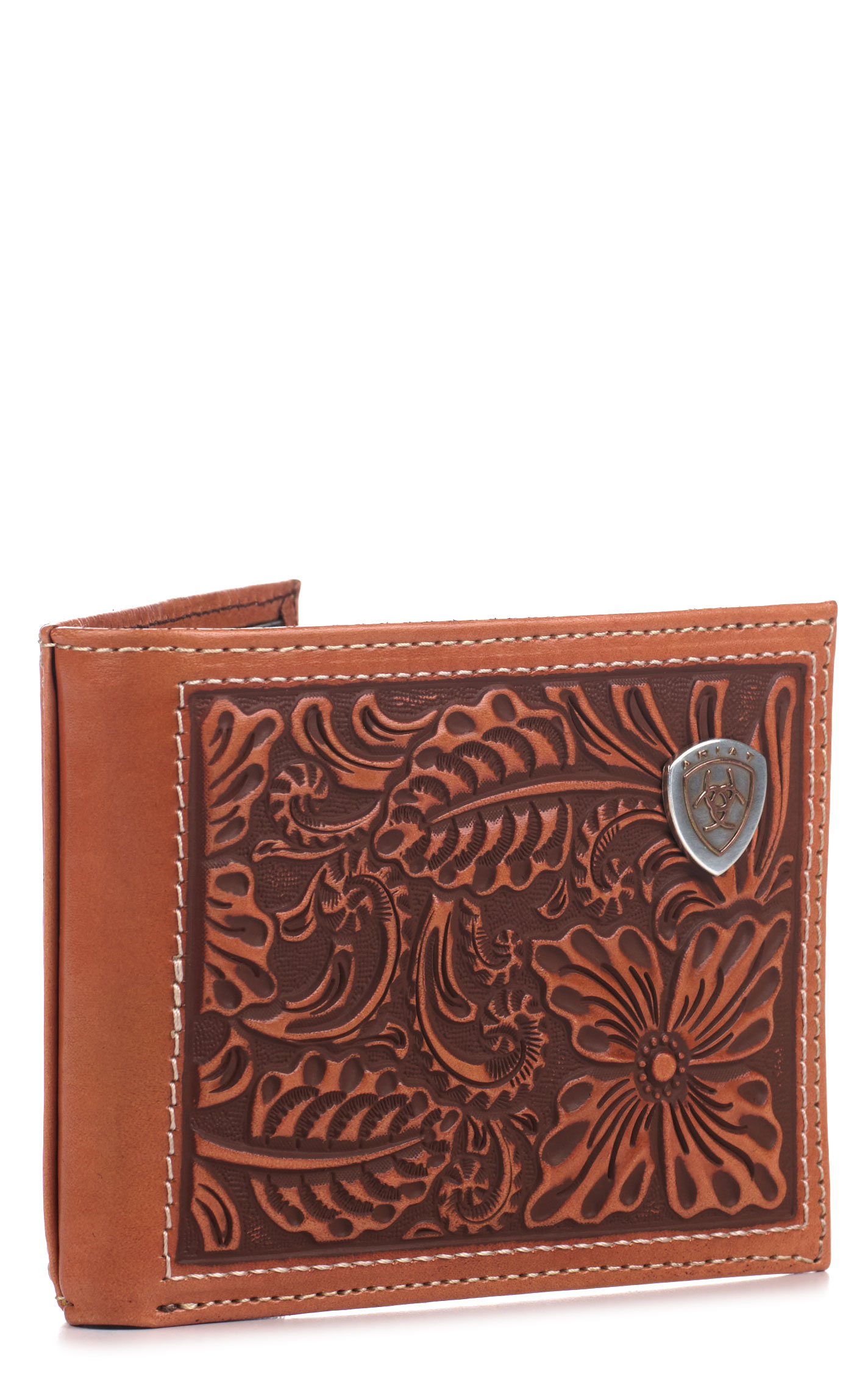 Ariat Men's Cinnamon Floral Tooled Bi-fold Wallet - Image 1