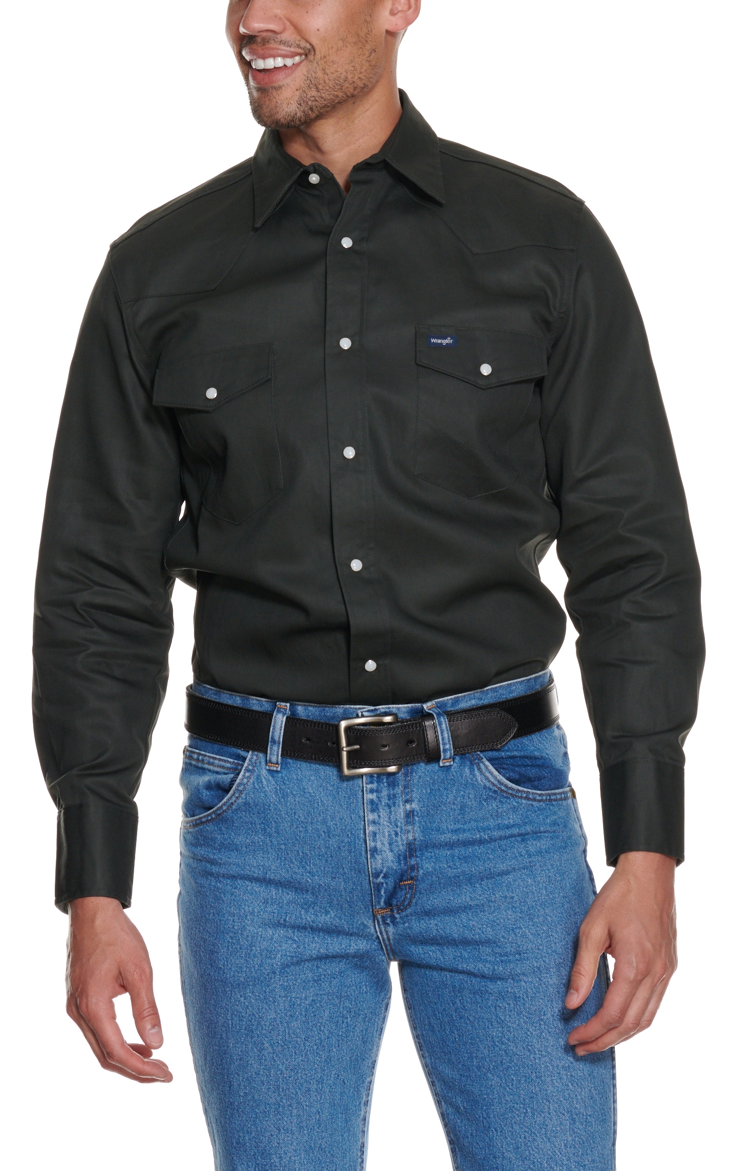 Wrangler Dark Olive Twill Snap Workshirt - Alpha Big & Tall Sizes - Image 1
