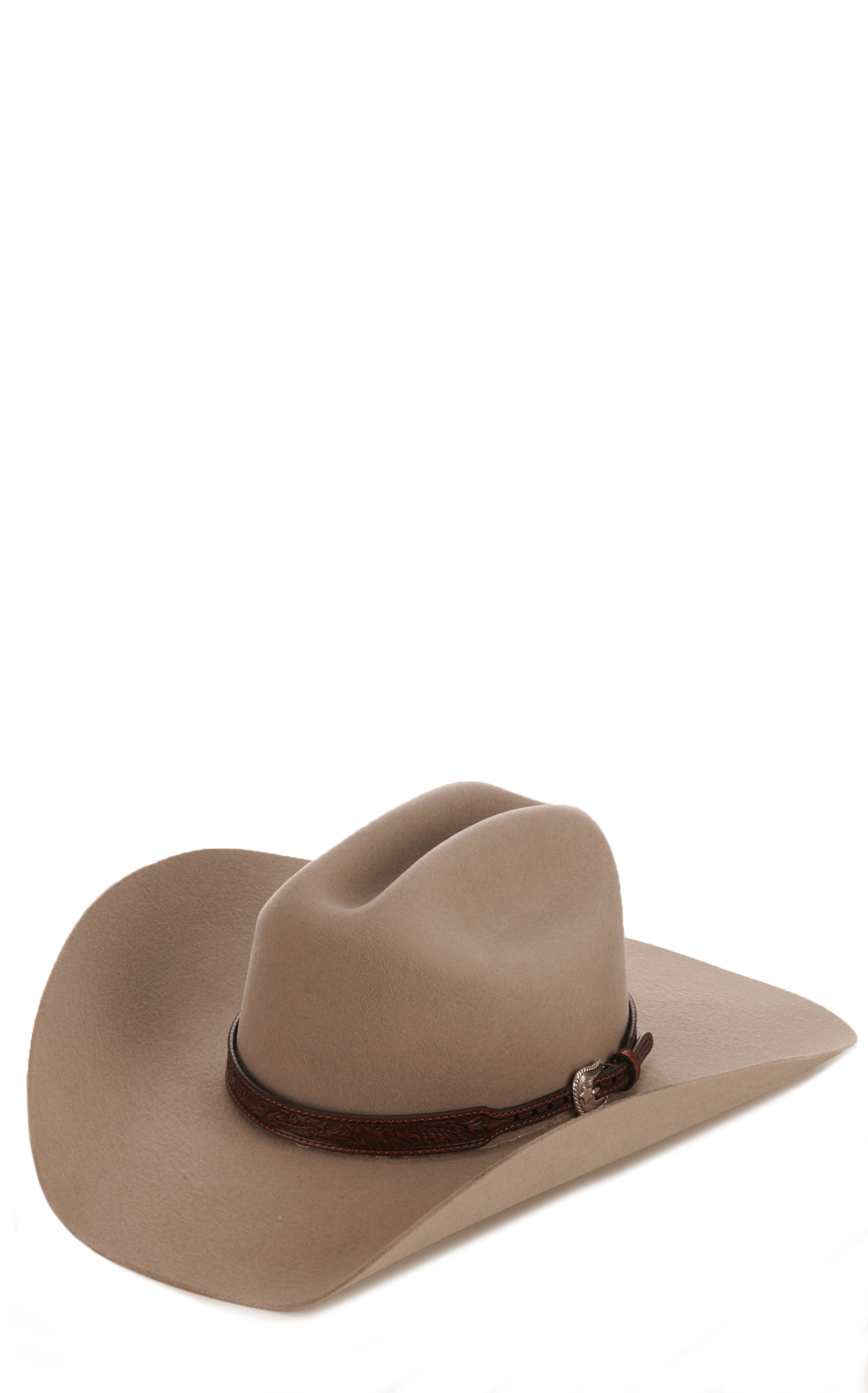 Twister Brown Floral Tooled Silver Buckle Leather Hatband - Image 1