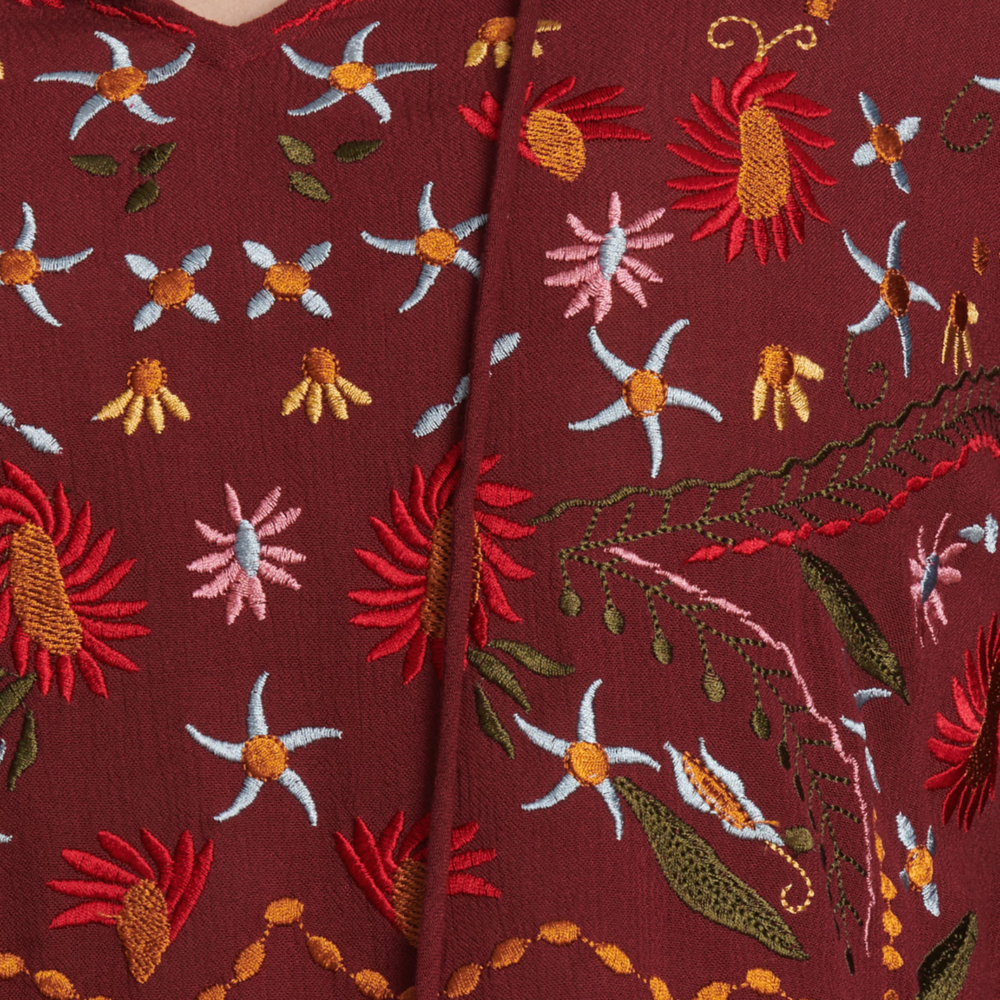 Montana Clothing Co. Women's Rich Burgundy Floral Embroidered Top - Image 1