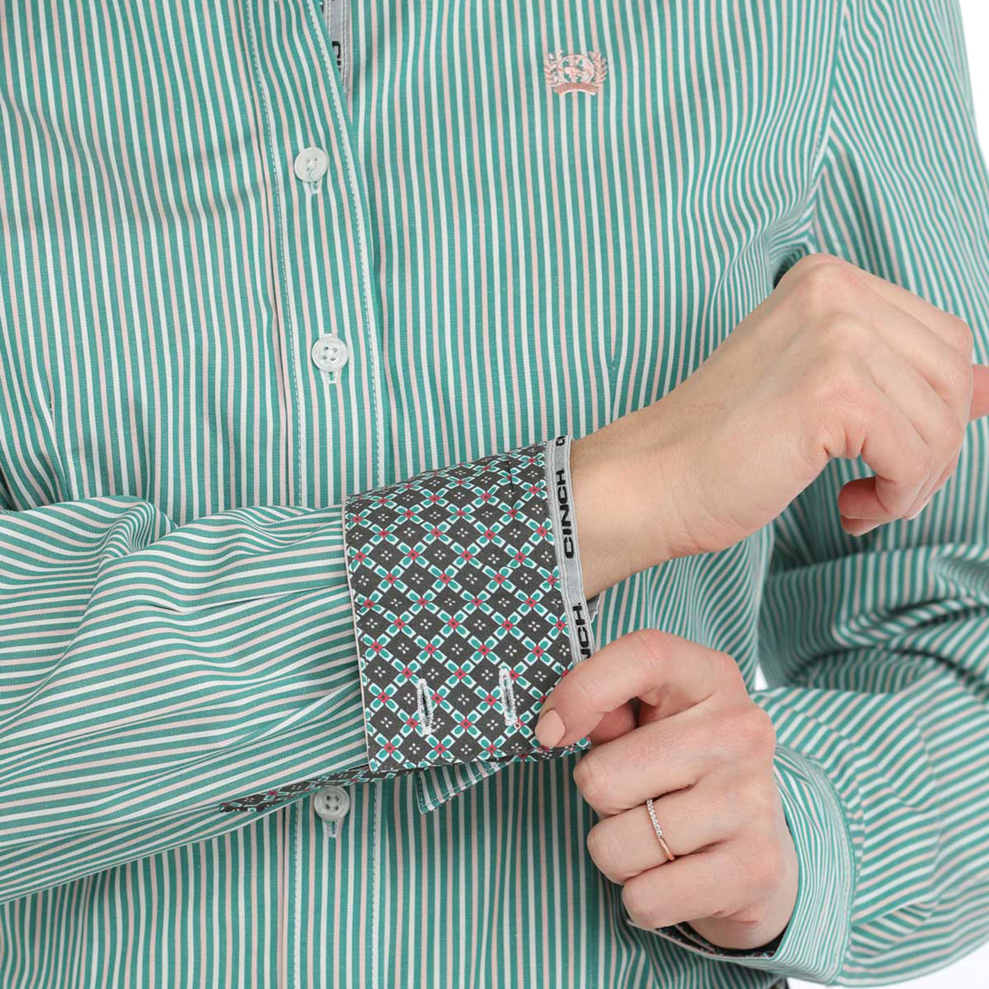 Cinch Women's Sweet Sage & White Striped Western Shirt - Image 2