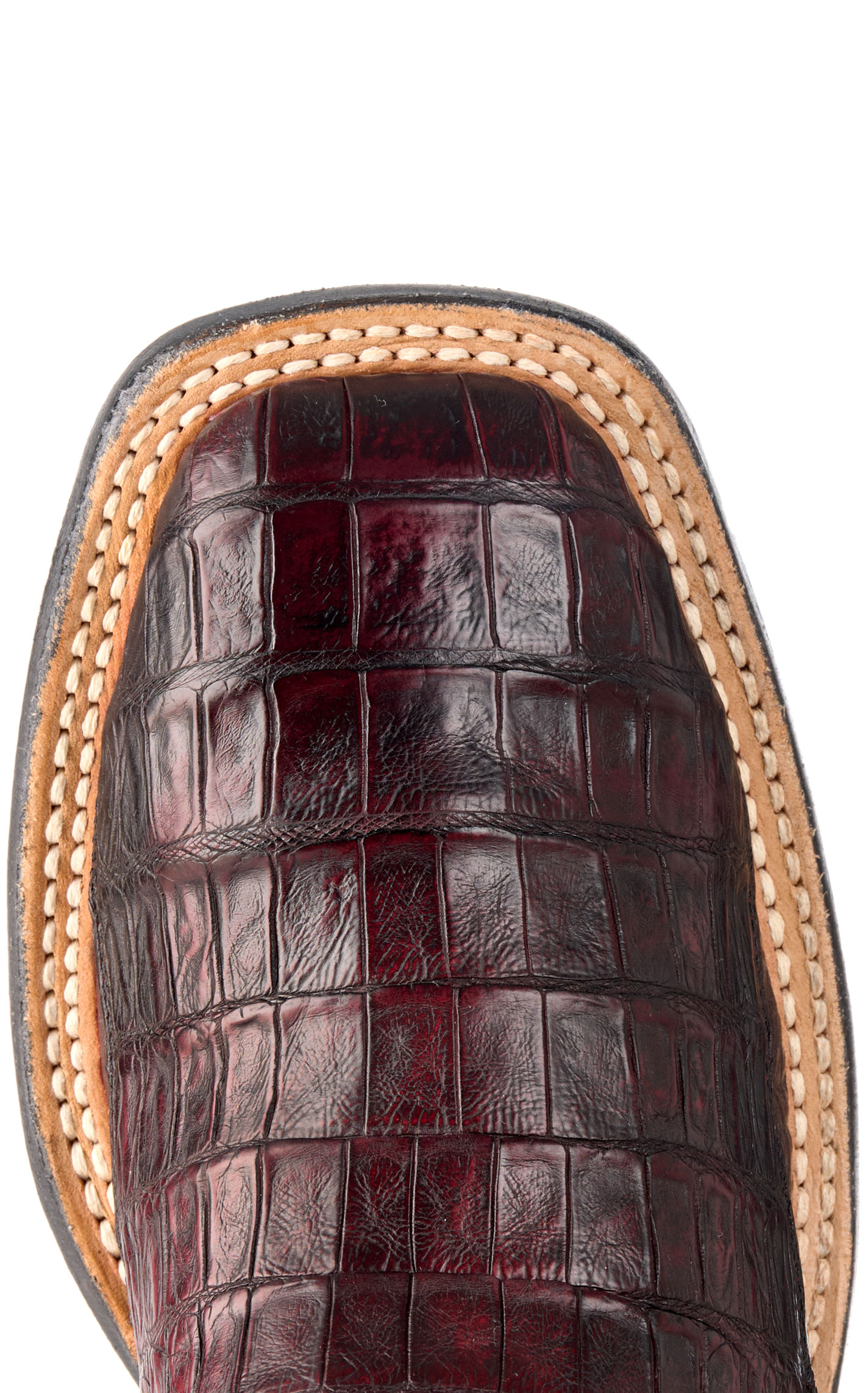 Lucchese Men's 1883 Black Cherry Caiman Tail and Smooth Ostrich Square Toe Exotic Western Boots - Image 1
