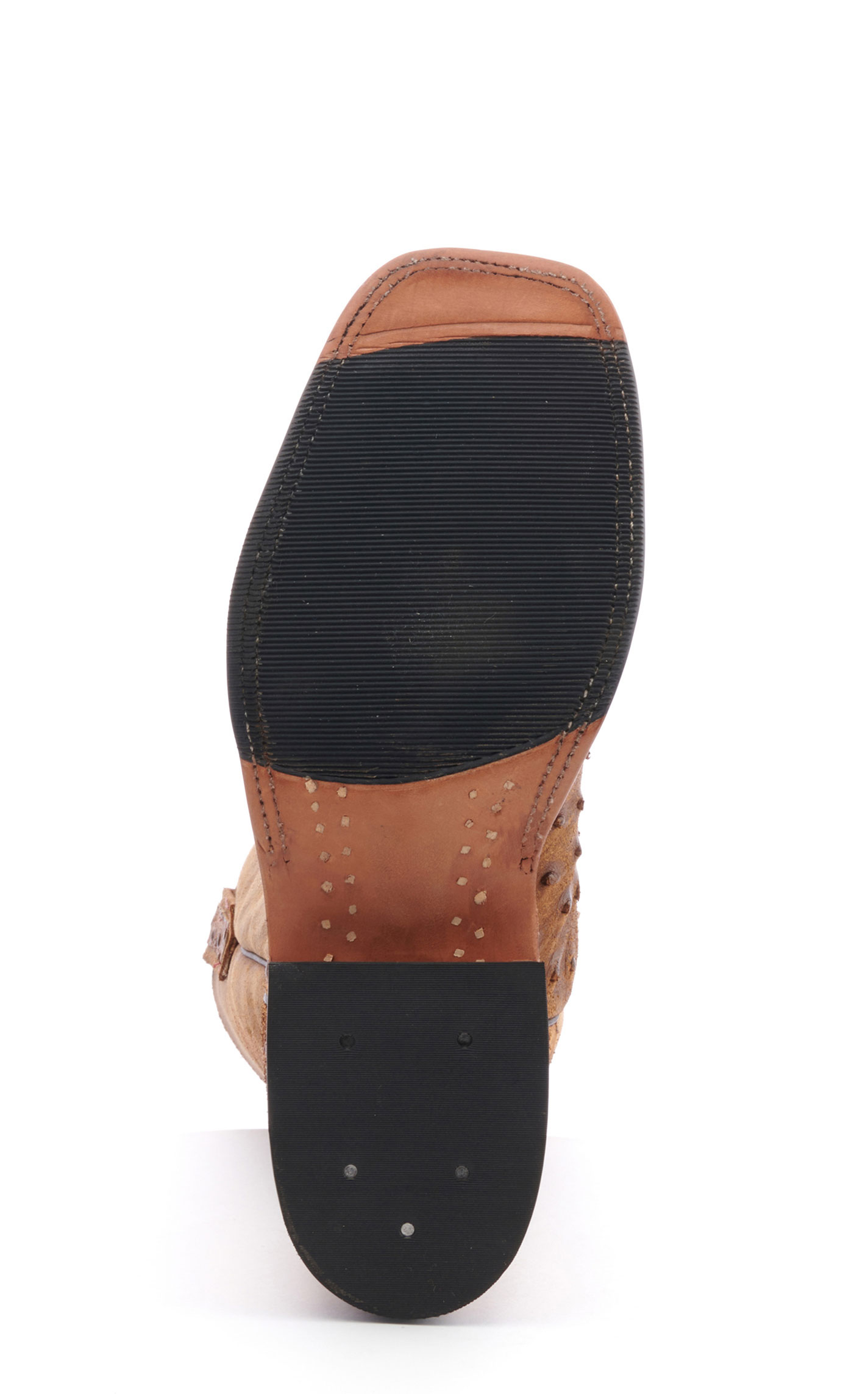 Anderson Bean Men's Tan Full Quill Ostrich with Black Hybrid Sole Square Toe Cowboy Boots - Image 1