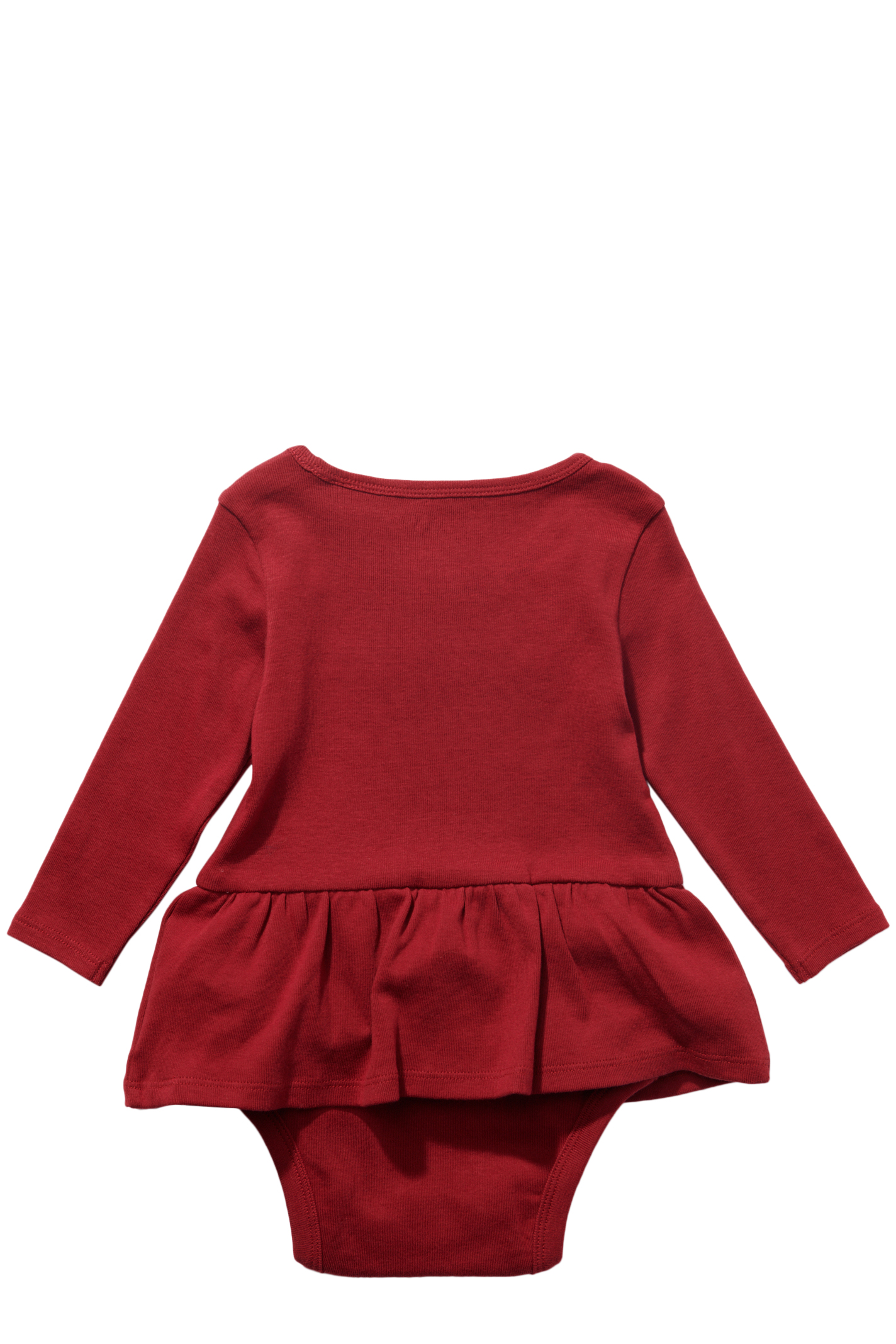 Wrangler Infant Girl's Burgundy & Colorful Logo Embroidery Ruffle Skirt Long Sleeve Onesie - Image 1