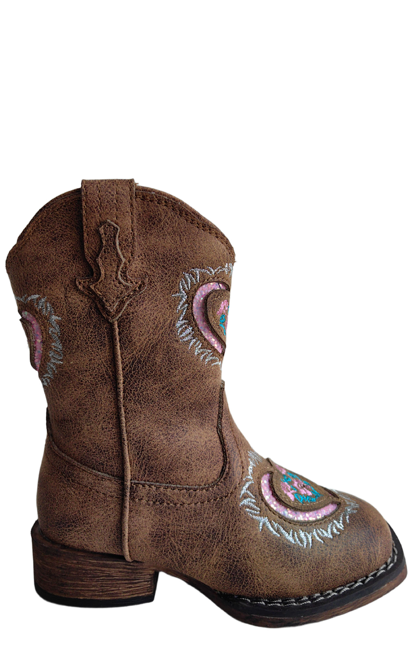Roper Toddler Lydia Cowboy Boots – Vintage Tan Glitter Heart - Image 1