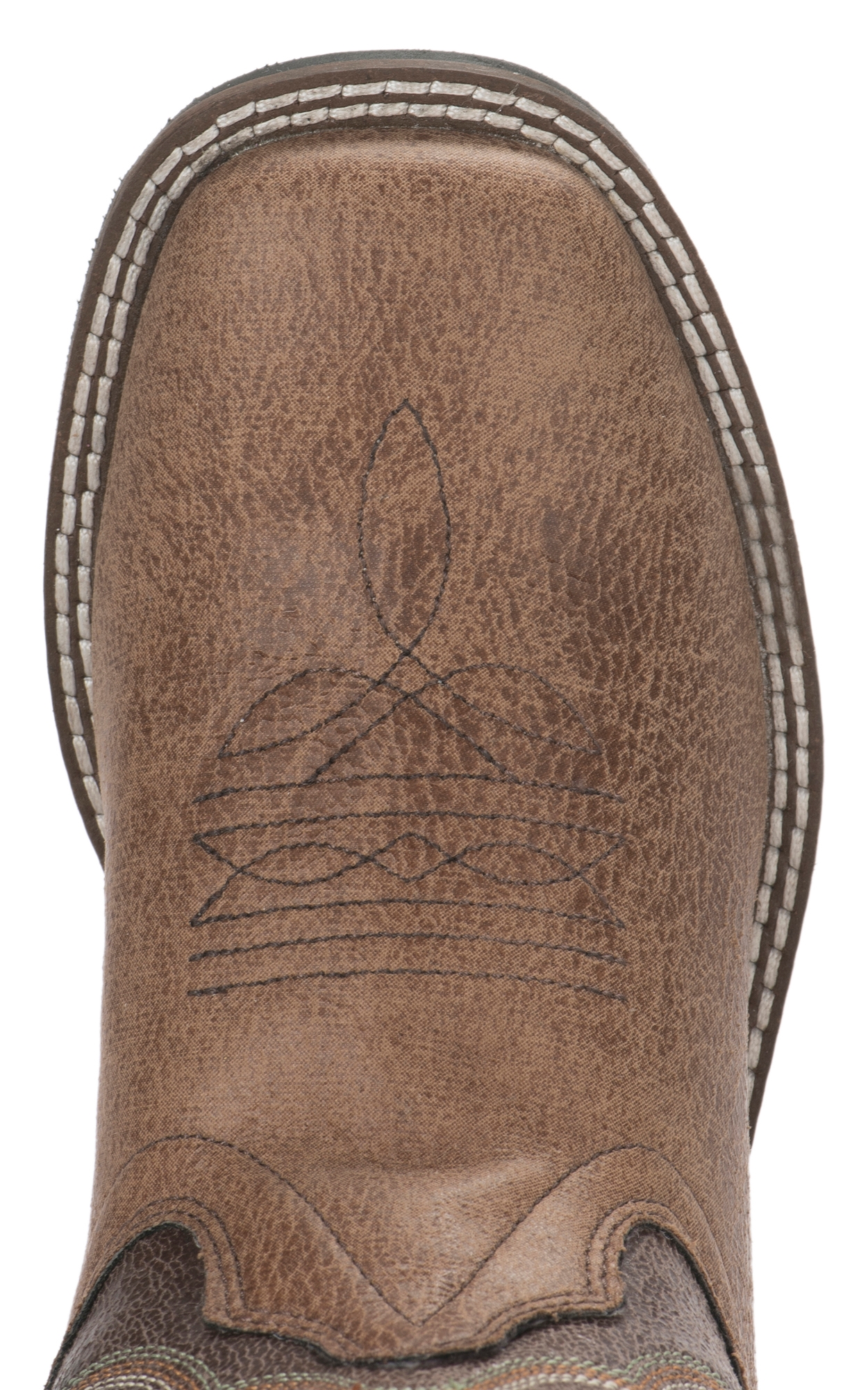 Old West Kids Tan and Brown Leatherette Wide Square Toe Cowboy Boots - Image 1