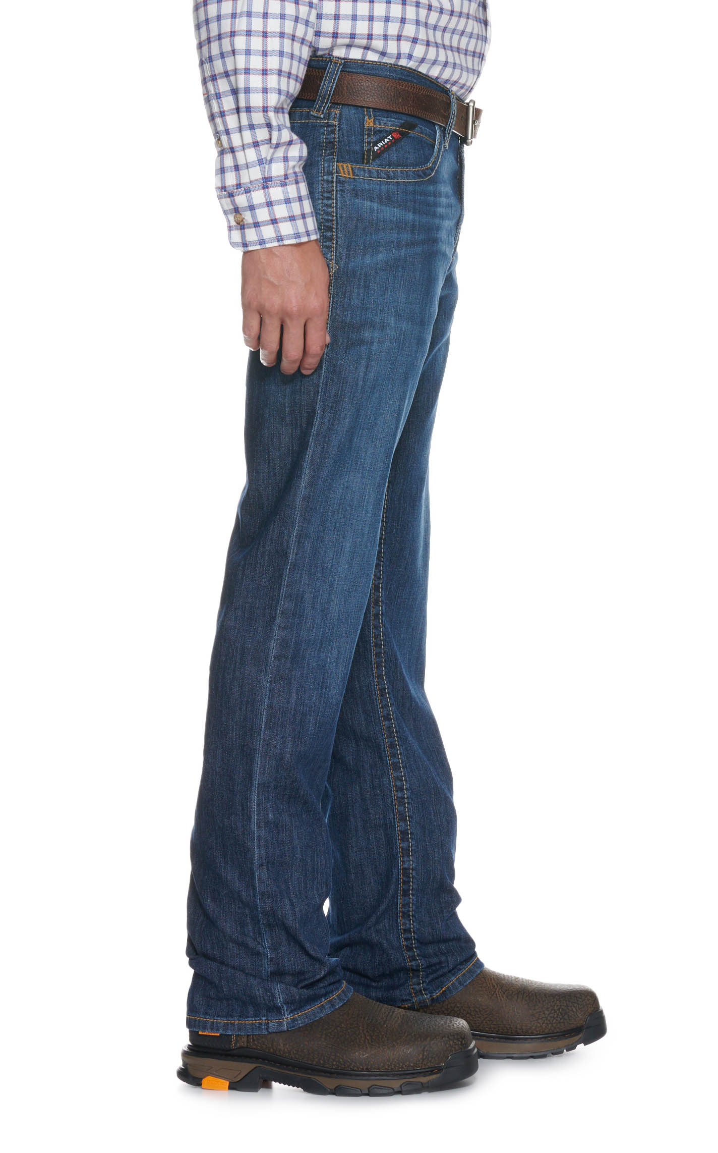 Ariat Men's FR M4 Jett Medium Wash Stretch DuraLight Relaxed Fit Boot Cut Work Jeans - Image 1