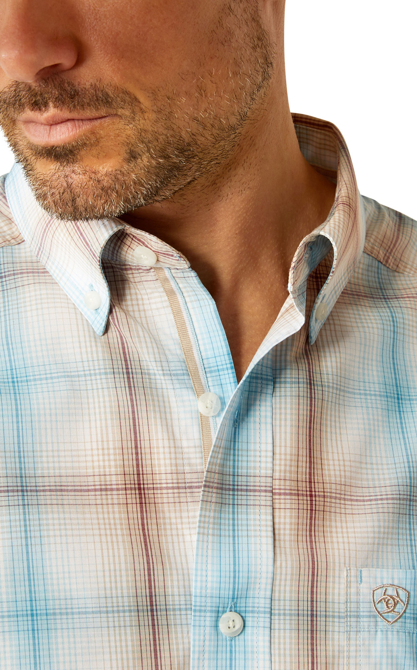 Ariat Pro Series Men's Grady Blue & Brown Plaid Western Shirt - Image 1