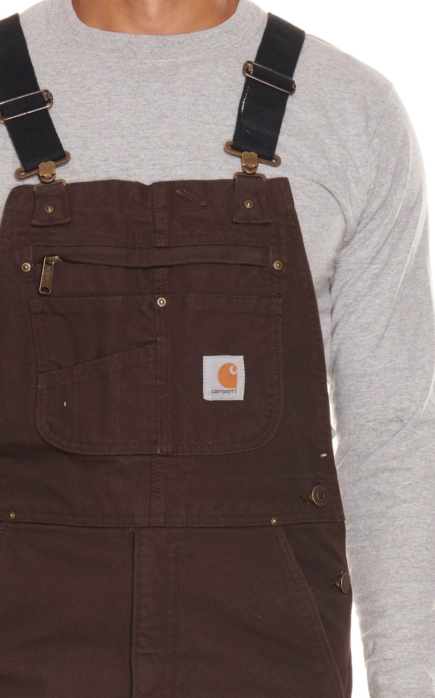 Carhartt Men's Dark Brown Washed Duck Loose Fit Insulated Bib Overalls - Image 1