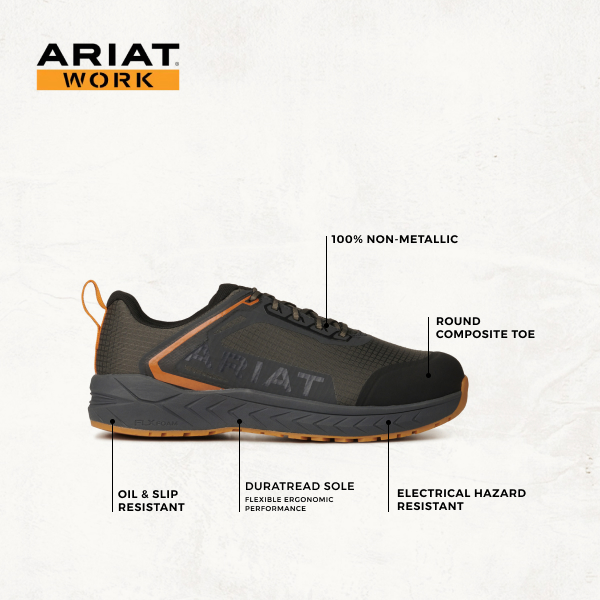 Ariat Men's Outpace Gunmetal Gray Round Composite Toe Lace Up Work Shoe - Image 1
