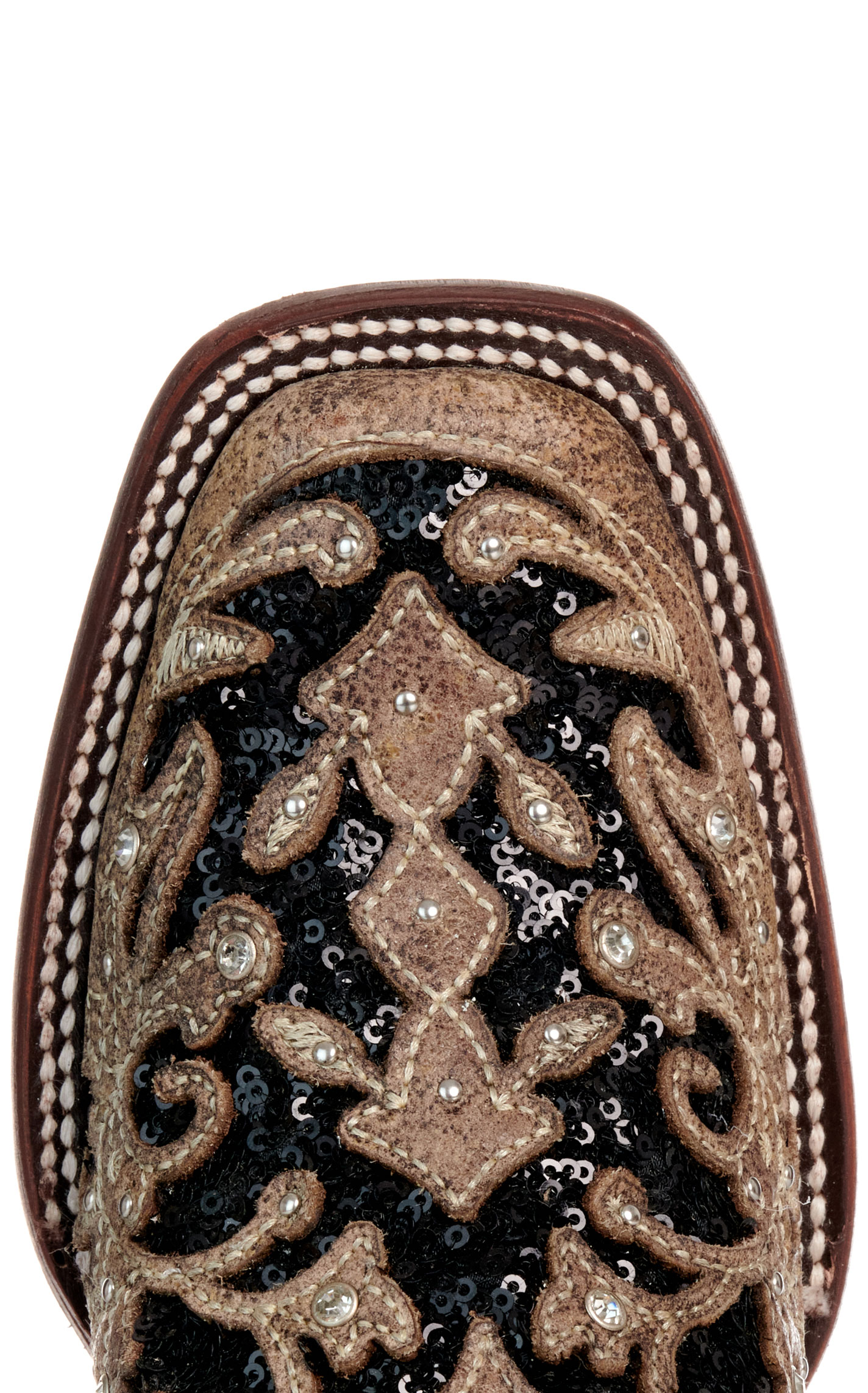 Corral Women's Brown with Black Glitter & Crystals Inlay Square Toe Cowboy Boots - Image 1
