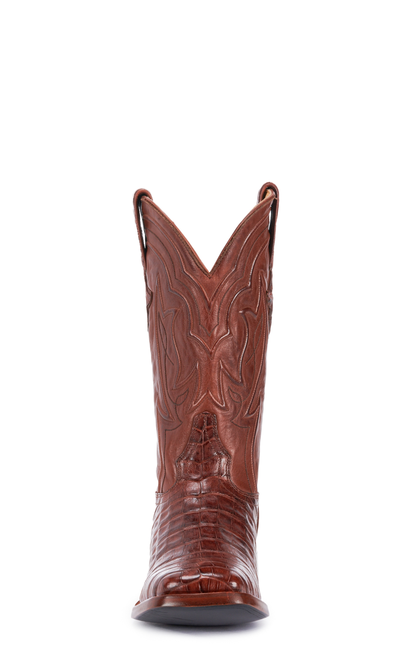 JRC & Sons Men's Drew Caiman Belly Wide Square Toe Exotic Cowboy Boot in Brandy - Image 1