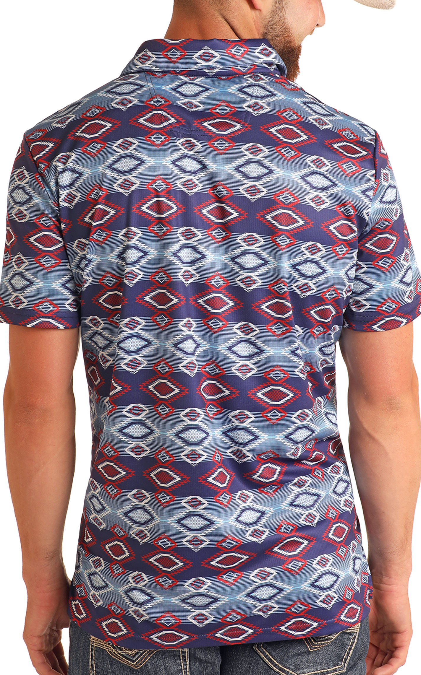 Rock & Roll Denim Men's Red Blue Aztec Print Polo - Image 1