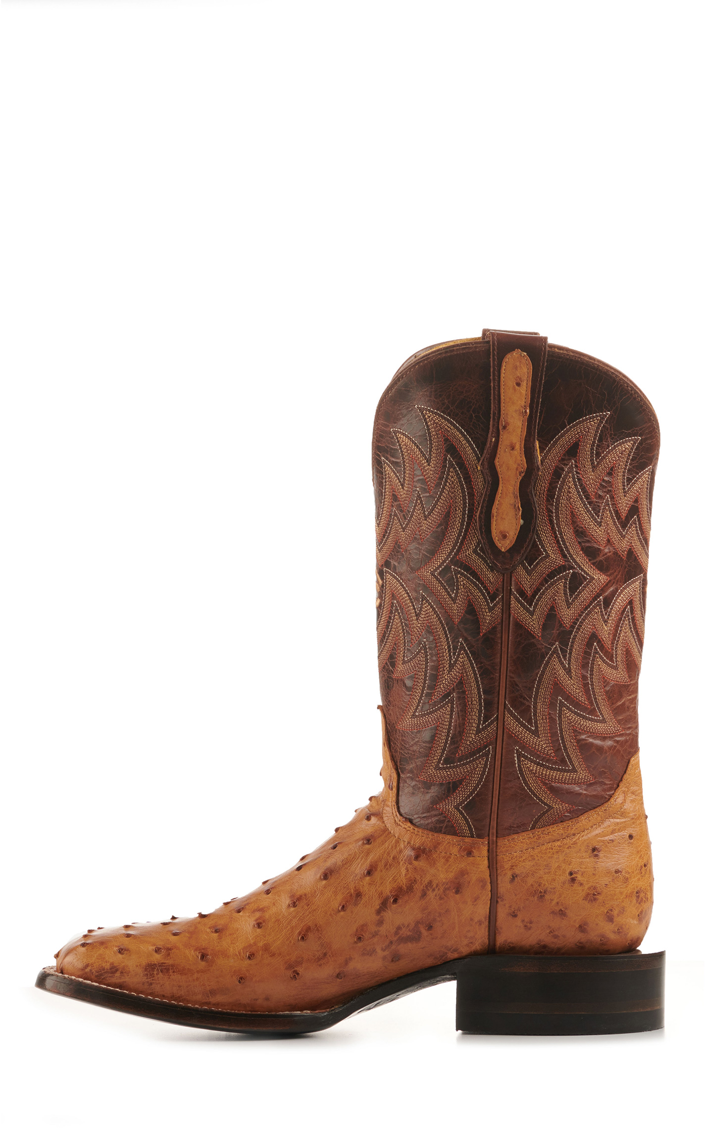 Cavender's Men's Saddle Brown and Straw Full Quill Ostrich Rafter C Wide Square Toe Exotic Cowboy Boots - Image 1