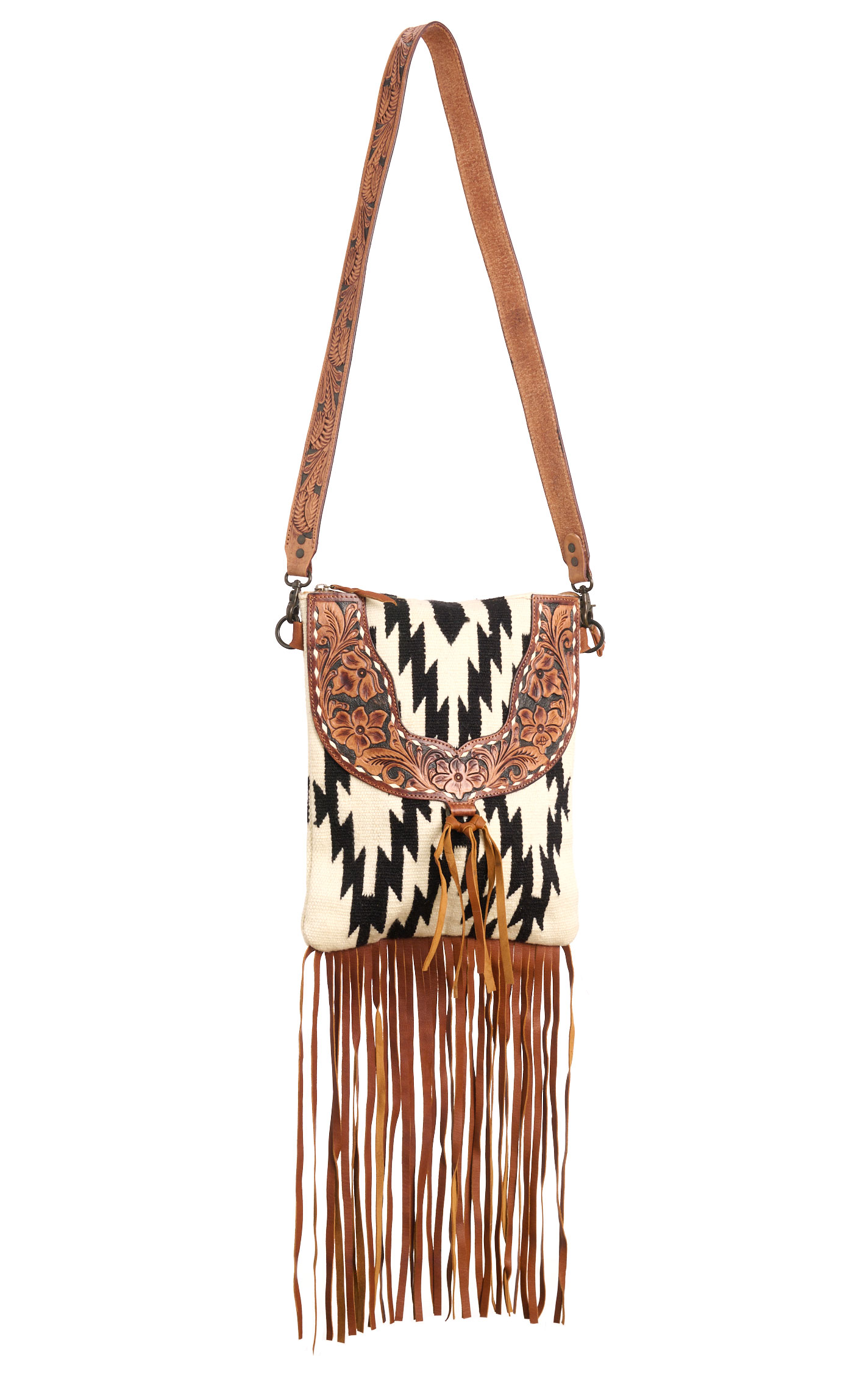 American Darling Cream & Black Blanket Fringed Crossbody - Image 1