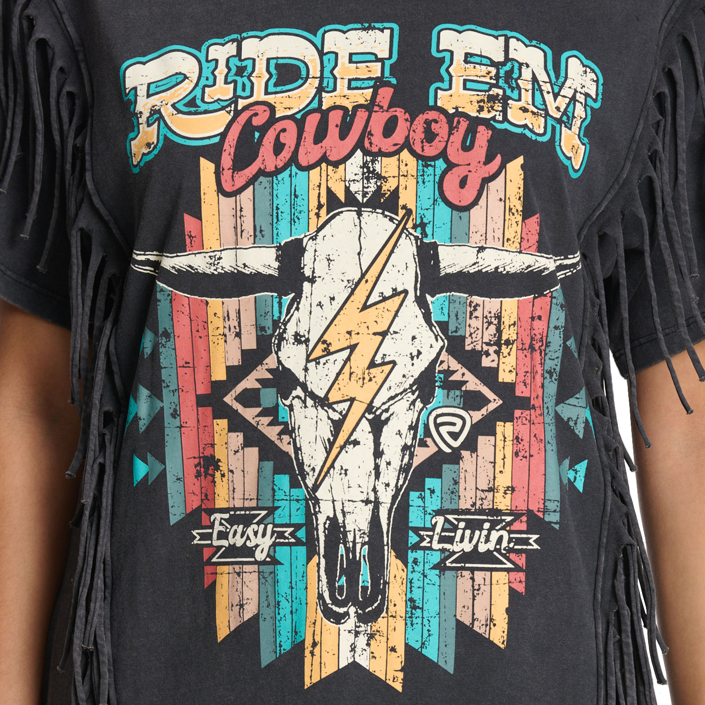 Rock & Roll Denim Black Fringed Ride 'Em Graphic T-Shirt Dress - Image 1