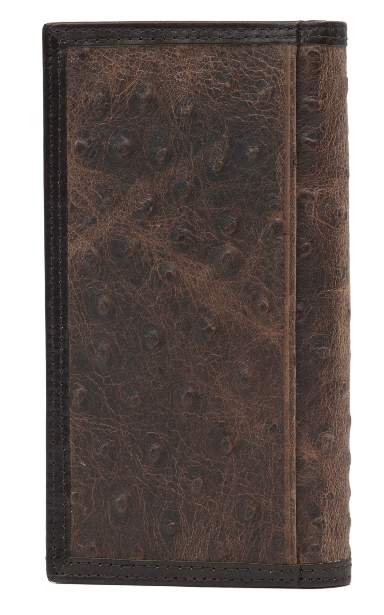 Nocona Dark Brown Ostrich Print Checkbook / Rodeo Wallet - Image 1