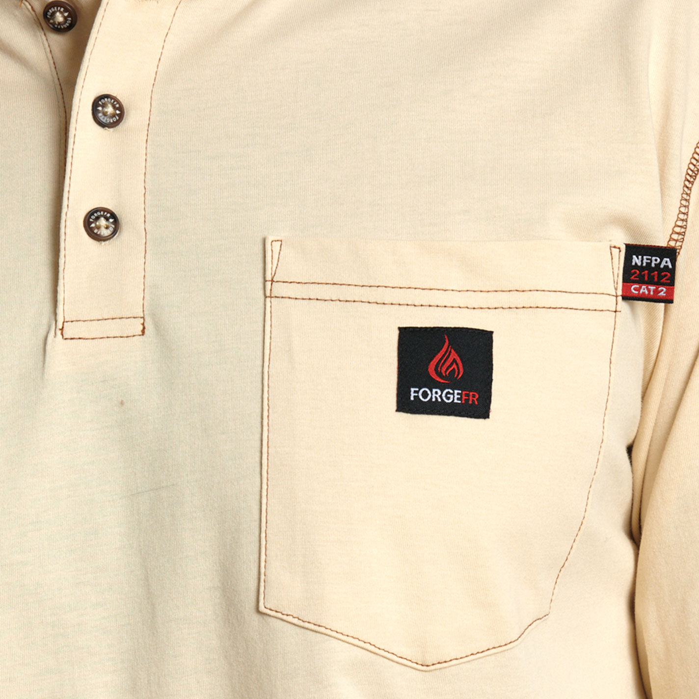 Forge Men's FR Sand Contrast Stitch Light Weight Henley Shirt - Image 2