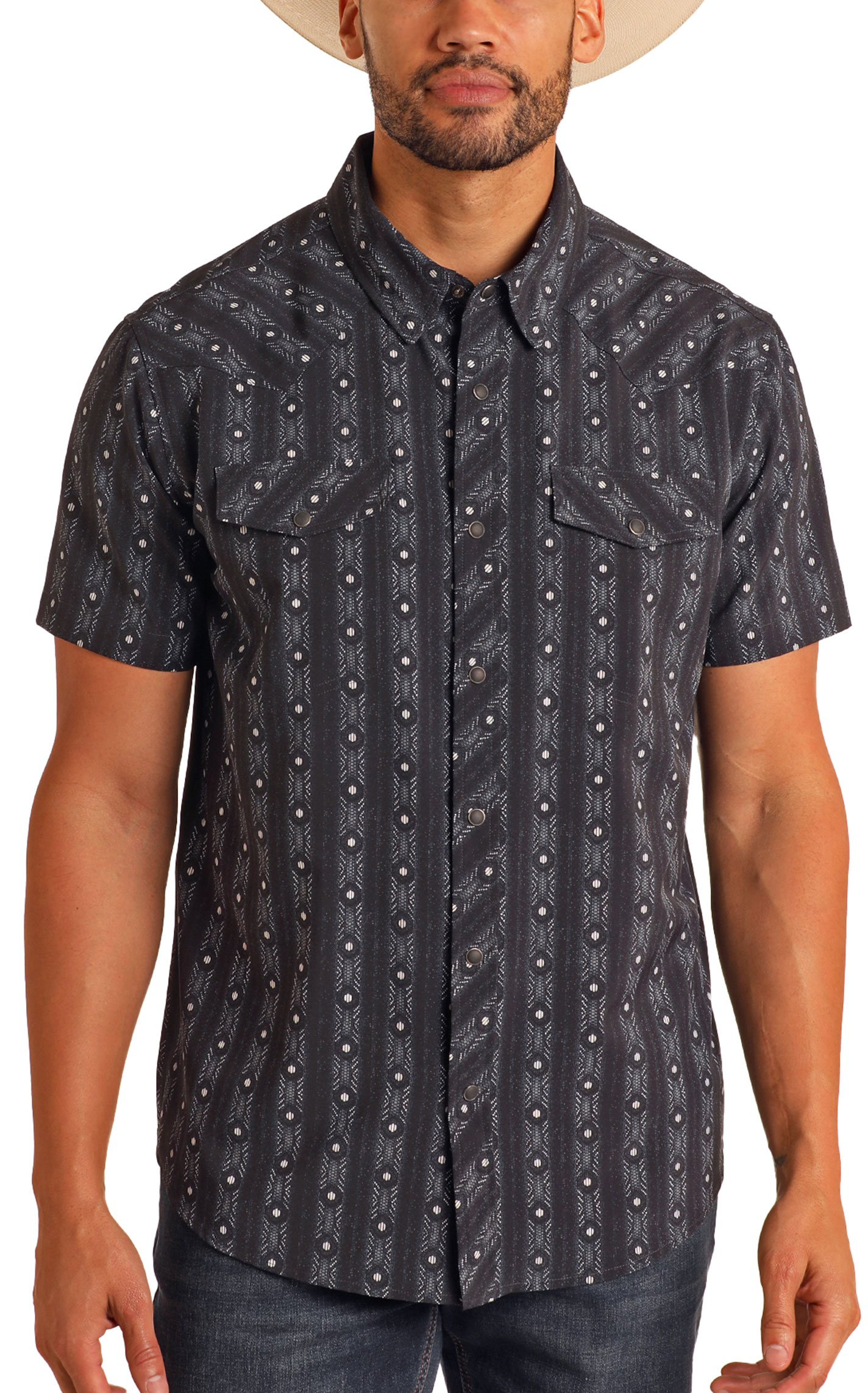 Panhandle Performance Men's Black & White Geo Shirt - Image 1