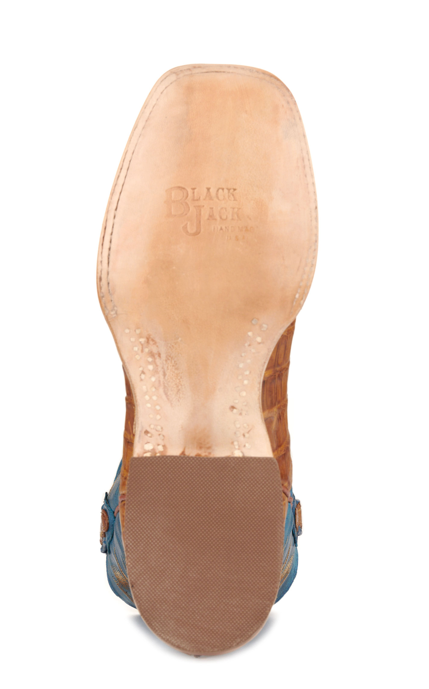 Black Jack Men's Blue and Cognac Caiman Tail Wide Square Toe Exotic Cowboy Boots - Image 1