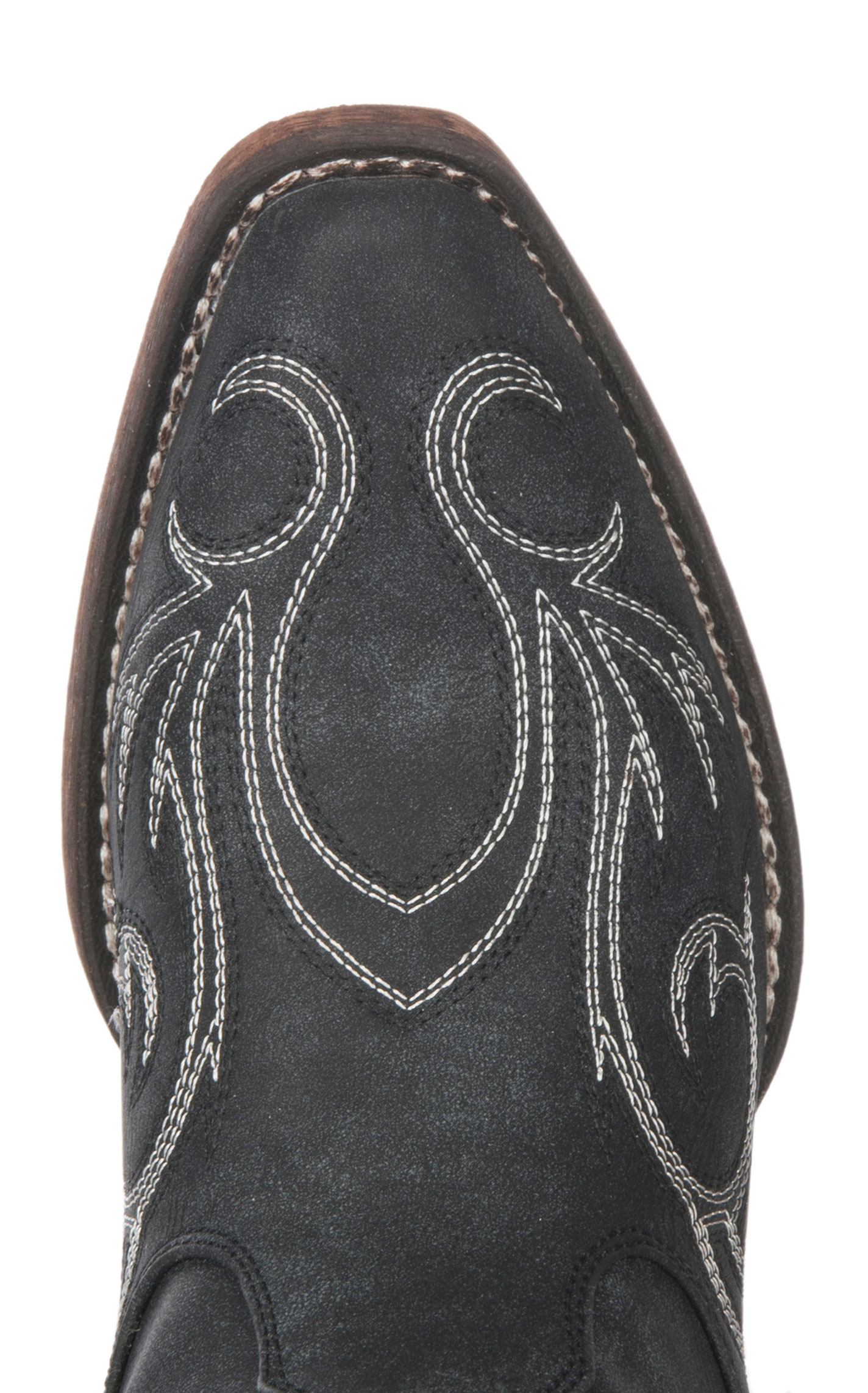 Roper Women's Black Faux Leather with White Stitching Snip Toe Cowboy Boots - Image 1