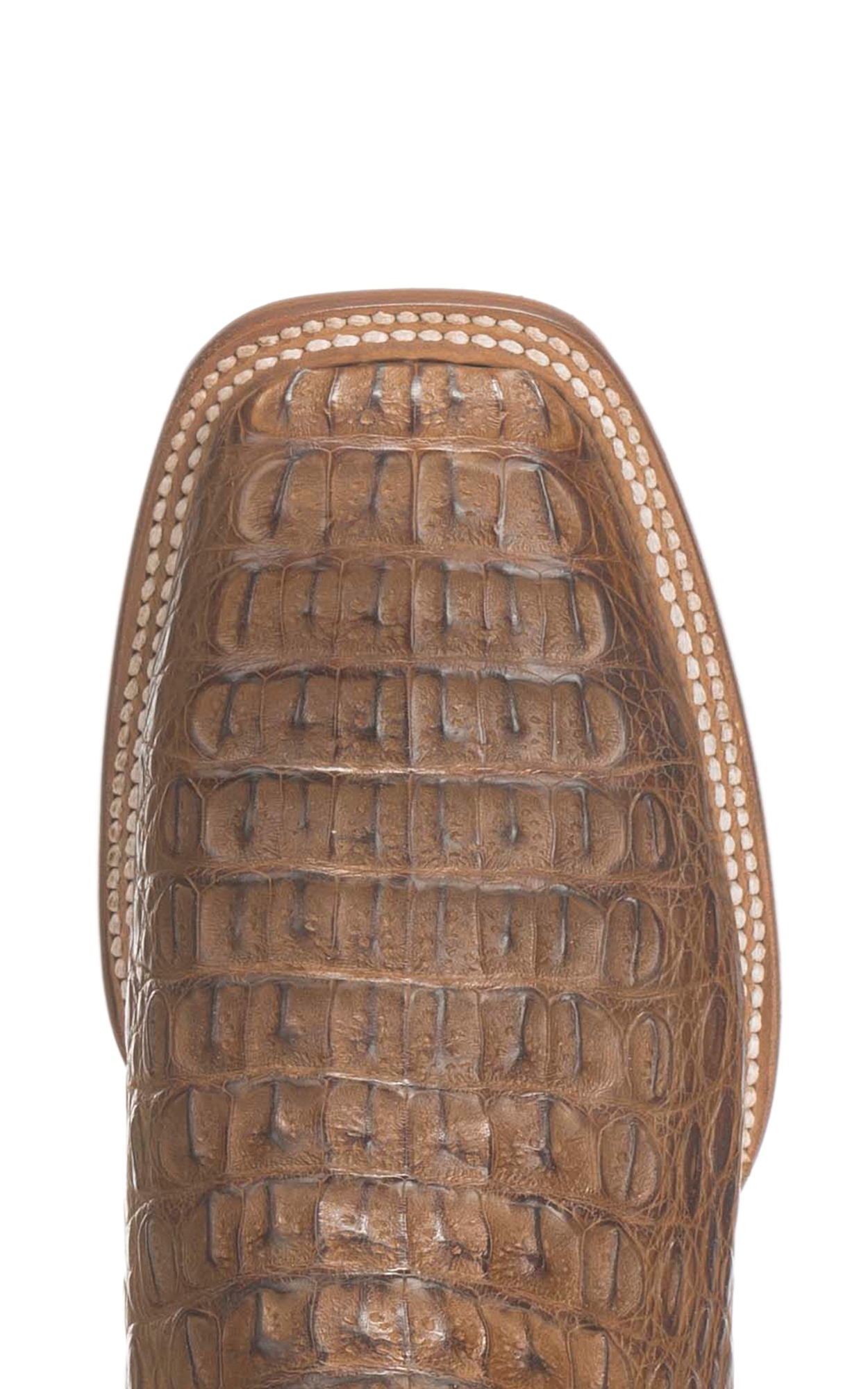 Lucchese Men's Tan Burnish Hornback Caiman Wide Square Toe Exotic Cowboy Boots - Image 1