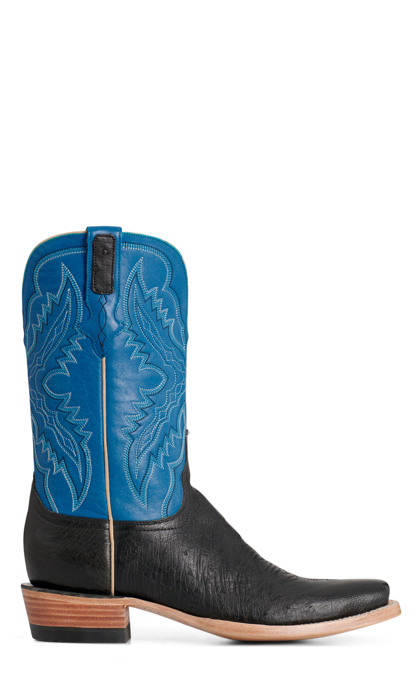 Resistol Men’s Black & Blue Smooth Quill Ostrich Cutter Toe Cowboy Boots - Image 1