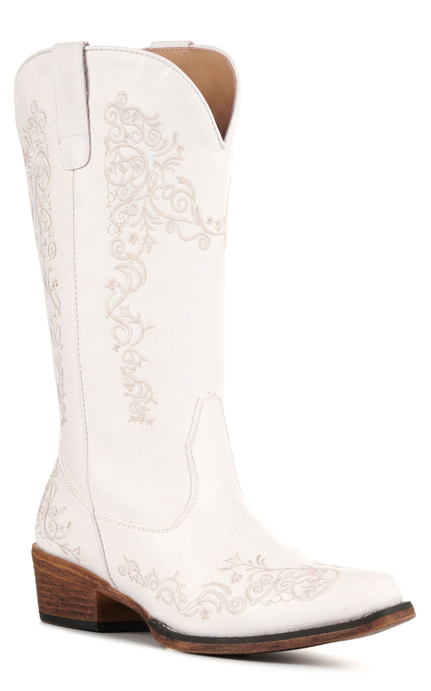 Roper Women's Riley Scroll White with Ivory Floral Embroidery Snip Toe Cowboy Boots - Image 1