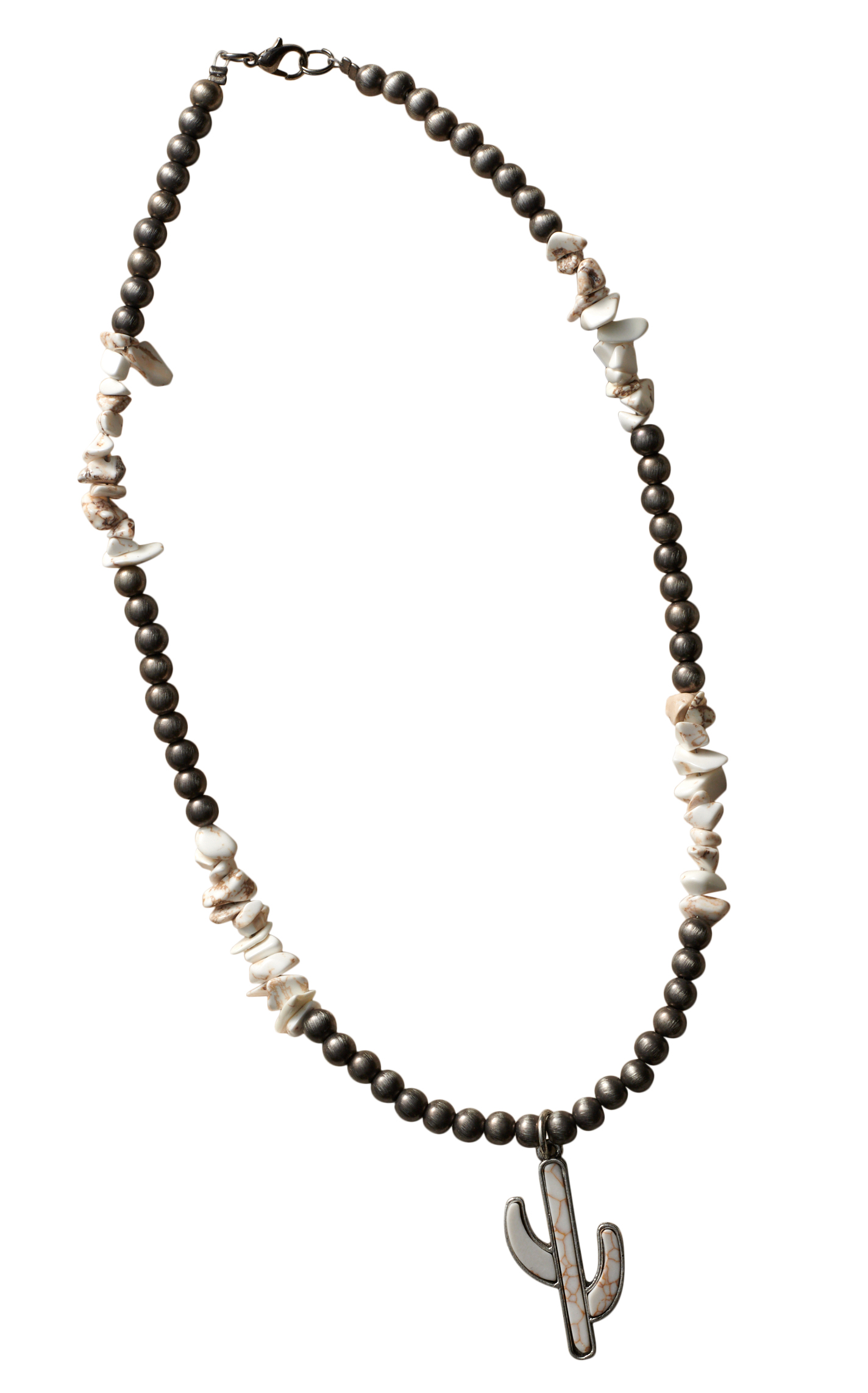 Rockin C Navajo Pearl Beads & White Stone Cactus Pendant Necklace - Image 1