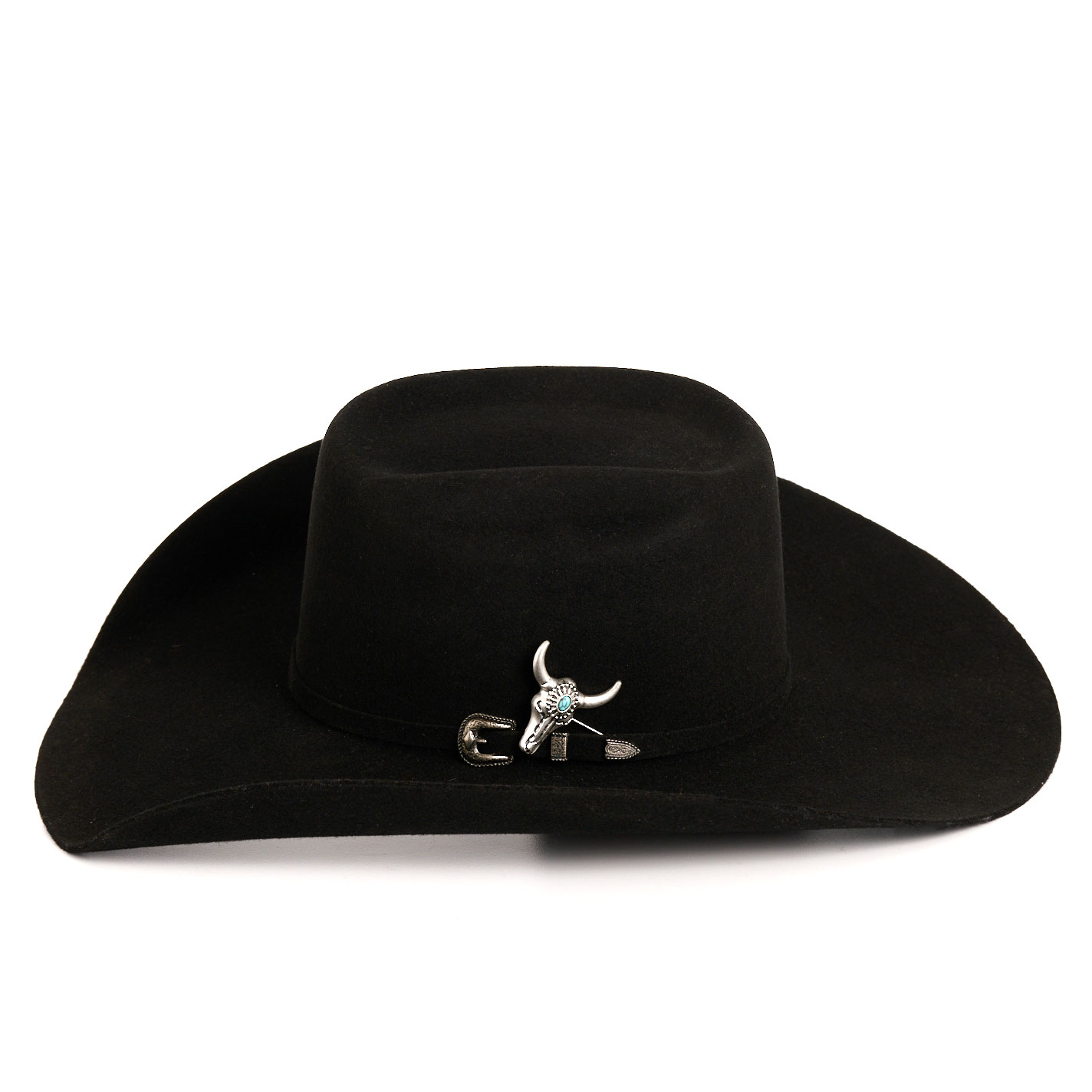 Cowgirl Confetti Silver & Turquoise Stone Steer Head Pendant Hat Pin - Image 1