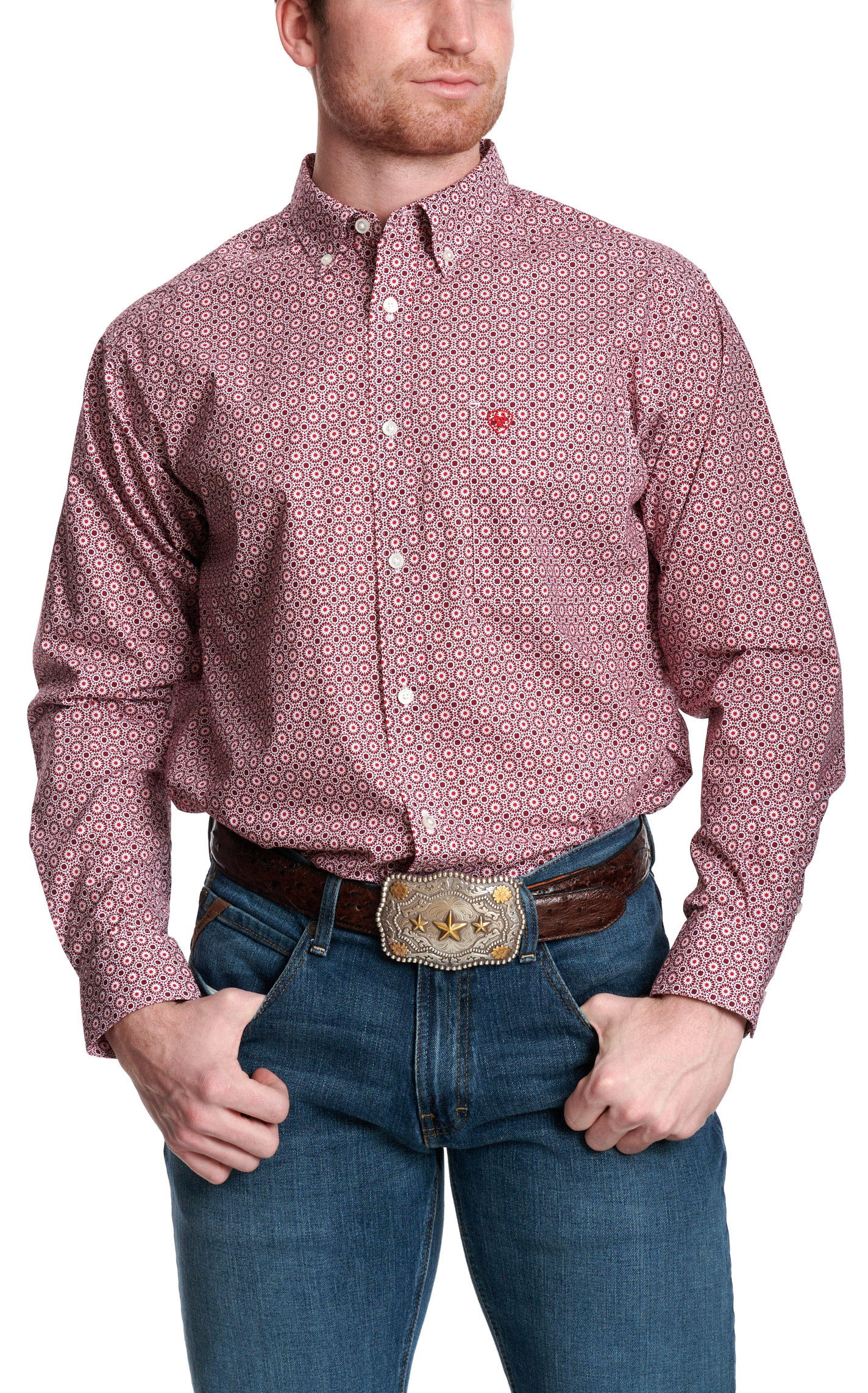 Ariat Men's Wooster Maroon Geo Western Shirt - Image 1