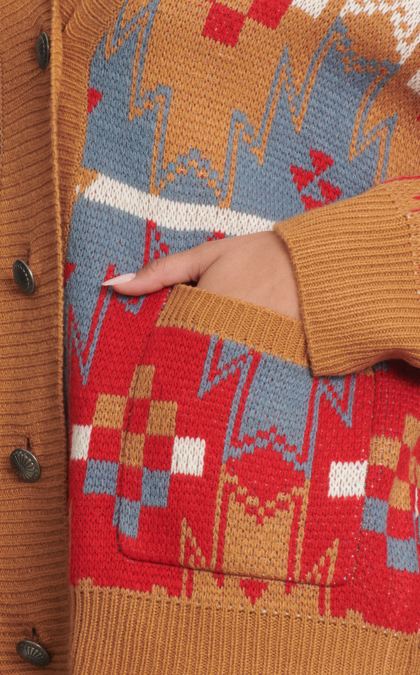 Wrangler Retro Women's Cinnamon, Blue & Red Aztec Cardigan - Image 1