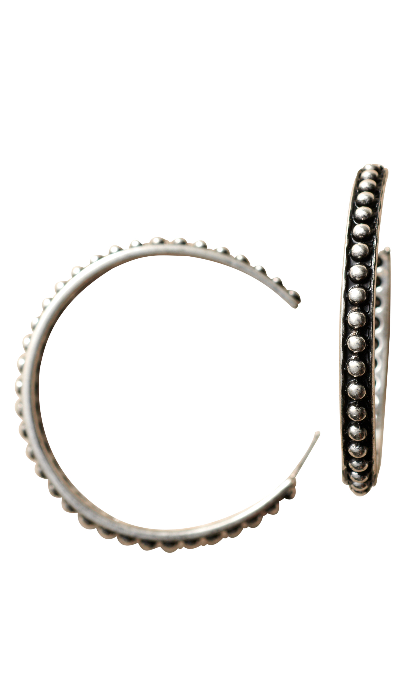 806 by Pink Panache Silver Beaded Large Hoop Earrings - Image 1