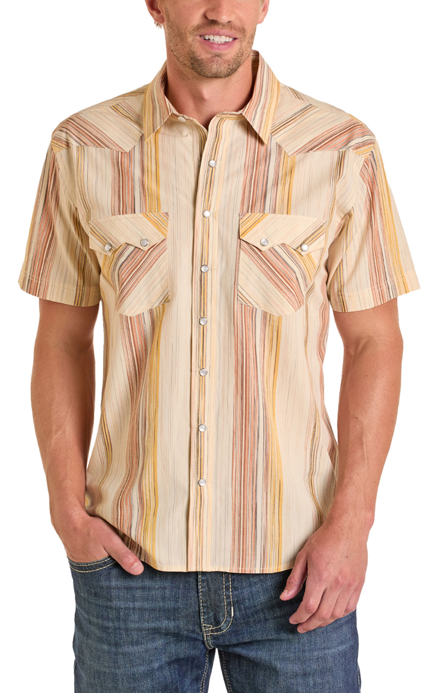 Panhandle Slim Men's Taupe & Multi-Color Striped Shirt - Image 1