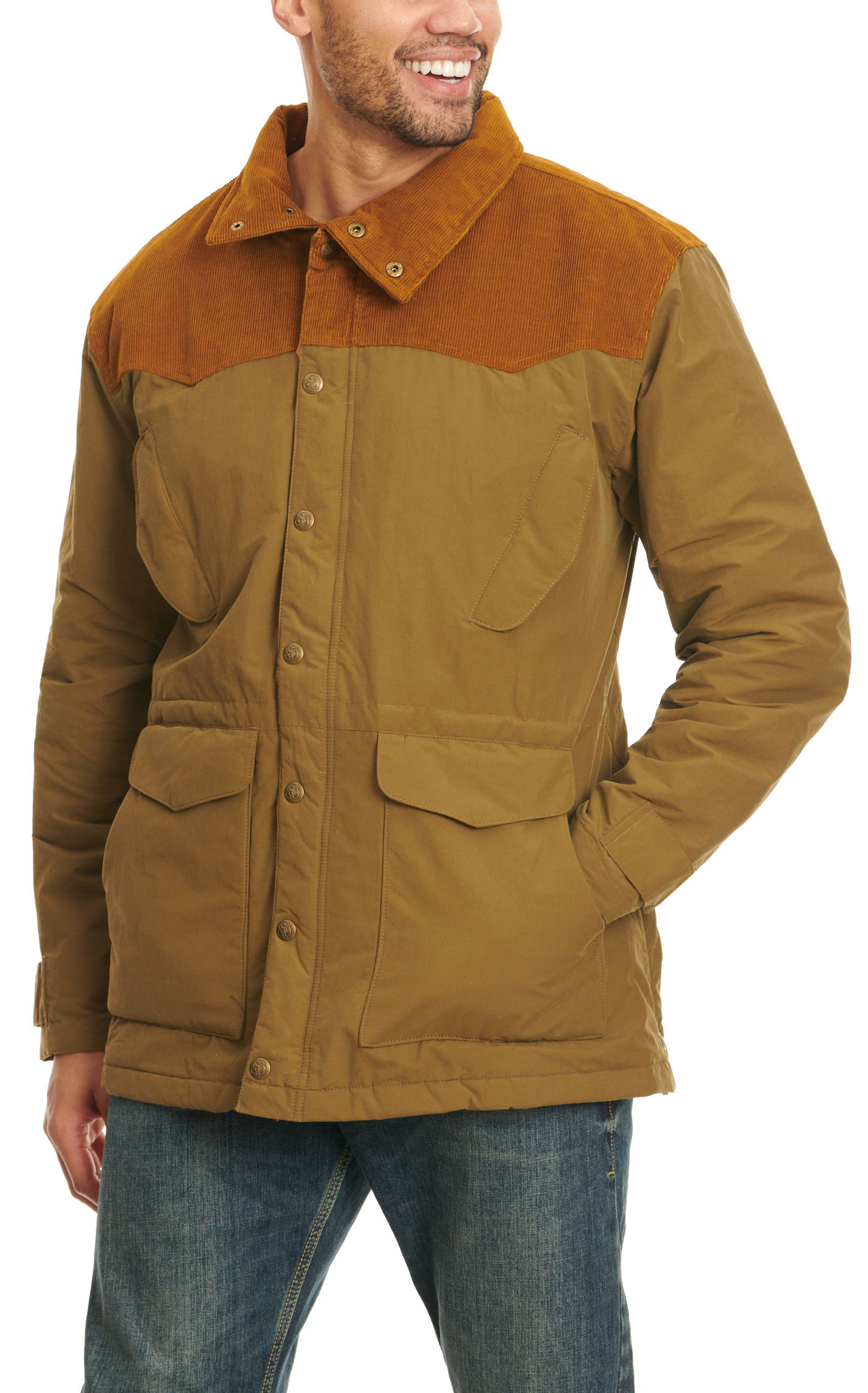 Schaefer Outfitter Men's Carson Toasted Olive & Cinnamon Corduroy Yoke Insulated Jacket - Image 1