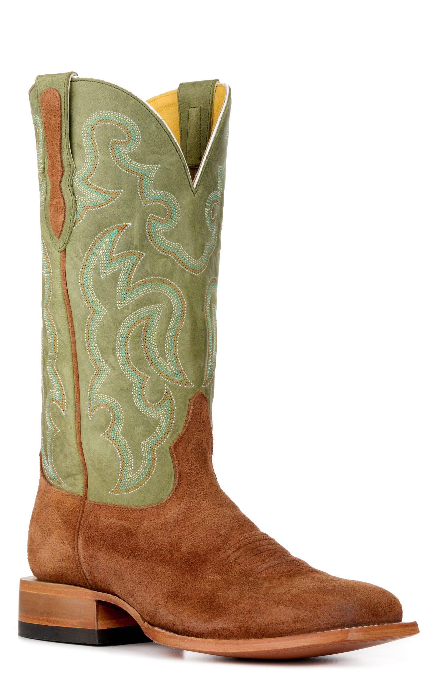 Cavender's Men's Brown Roughout and Olive Wide Square Toe Cowboy Boots - Image 1