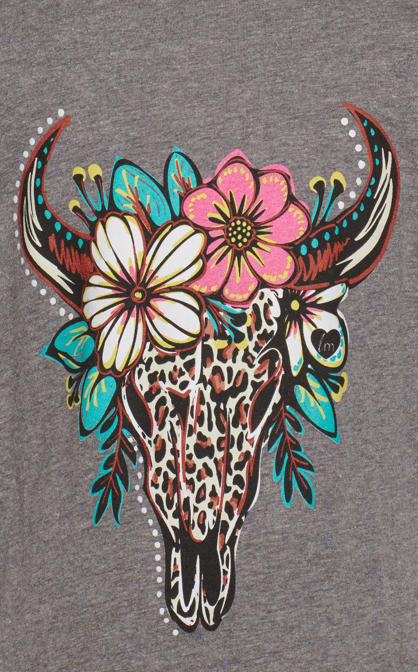 Girlie Girl's Original's Girl's Lulu Mac Gray with Leopard Print Floral Skull Graphic Short Sleeve T-Shirt - Image 1