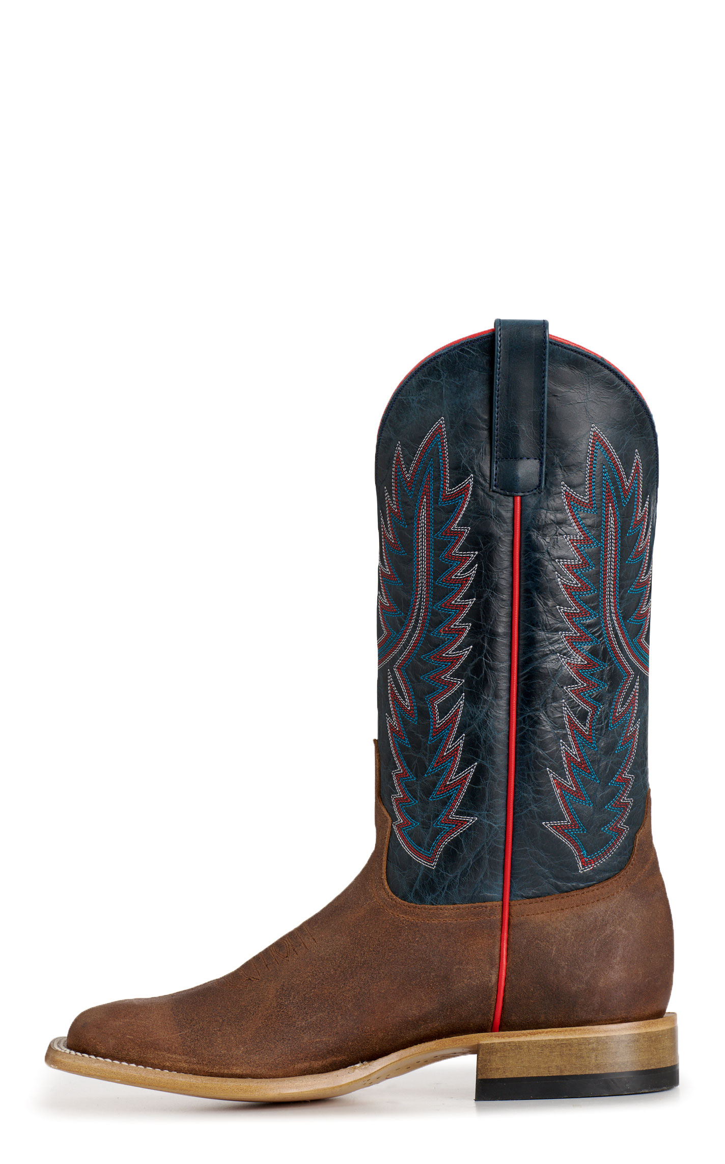 Anderson Bean Men's Horsepower Distressed Tobacco & Blue Wide Square Toe Cowboy Boots - Image 1