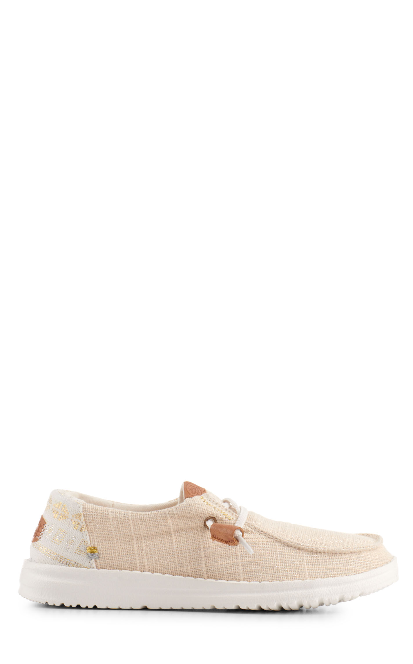 Hey Dude Women's Wendy Slub Baja Stripe Tan and Silver Metallic Moc Toe Lace Up Casual Shoes - Image 1