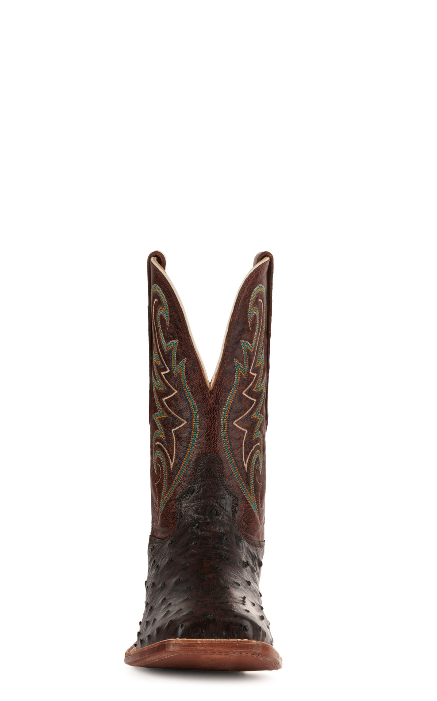 Tony Lama Men's Foster Sienna Full Quill Ostrich and Cognac Wide Square Toe Exotic Cowboy Boots - Image 1