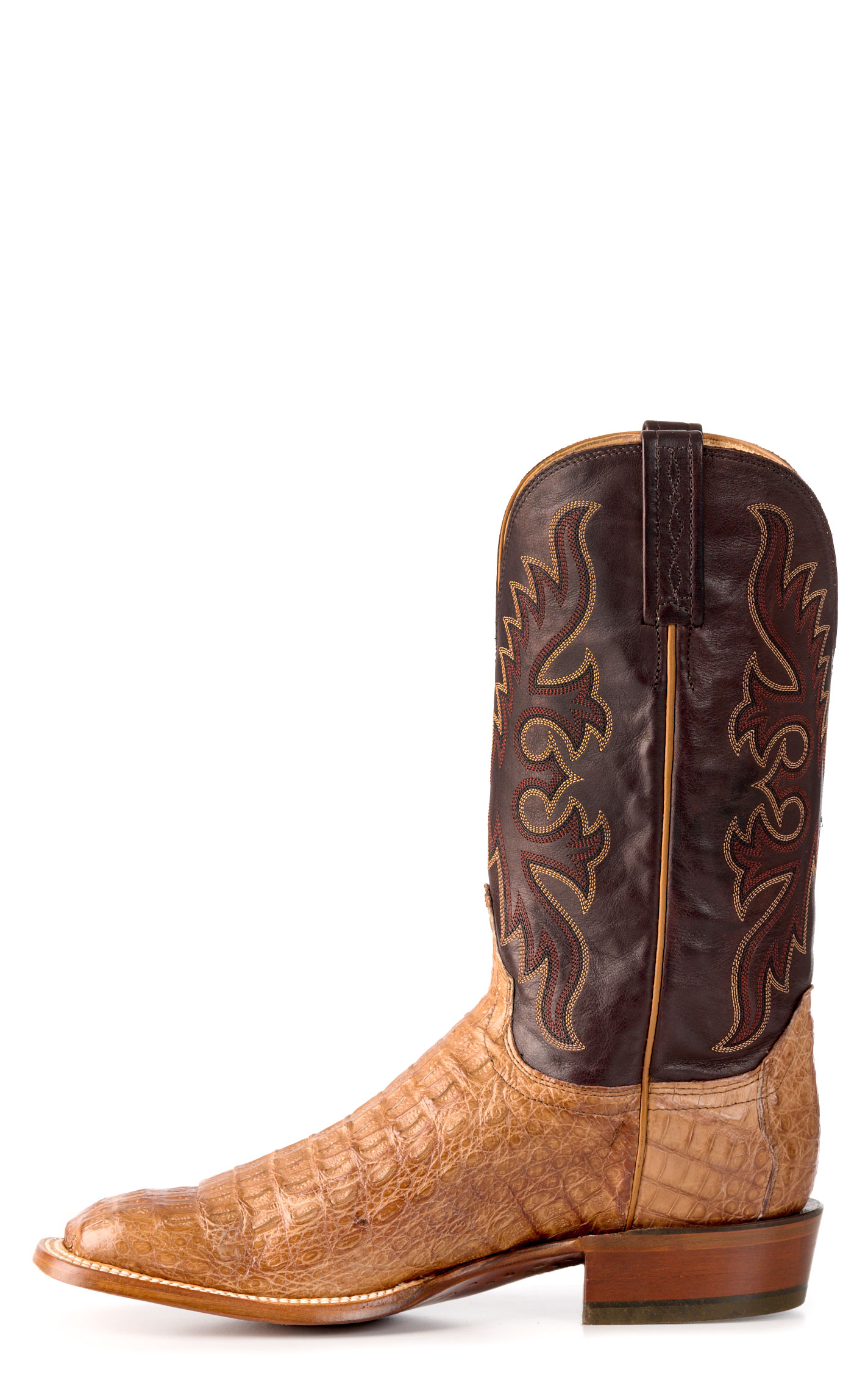 Lucchese Men's Burnished Coffee Hornback Caiman Wide Square Toe Boots - Image 1