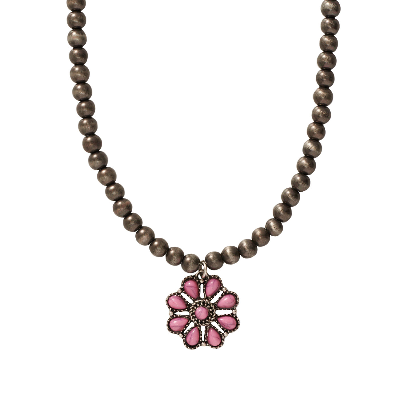 Rockin C Navajo Pearl Bead Pink Concho Necklace - Image 1