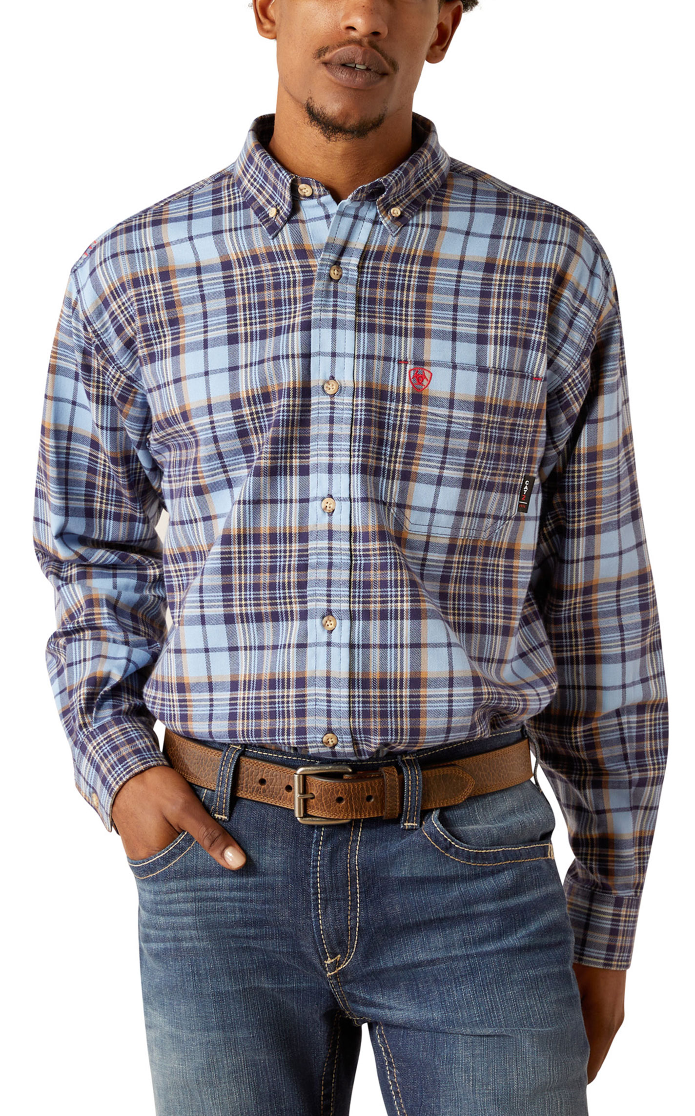 Ariat Men's Cienega Placid Blue Plaid FR Work Shirt - Image 1