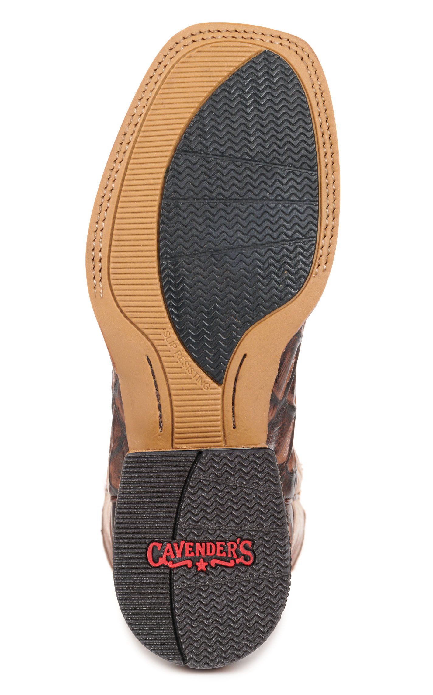 Cavender's Men's Intrepid Bone and Brown Pirarucu Print Wide Square Toe Cowboy Boots - Image 1