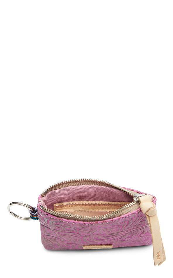 Consuela Mena Fuchsia Floral Tooled Leather & Keyring Pouch Bag - Image 1