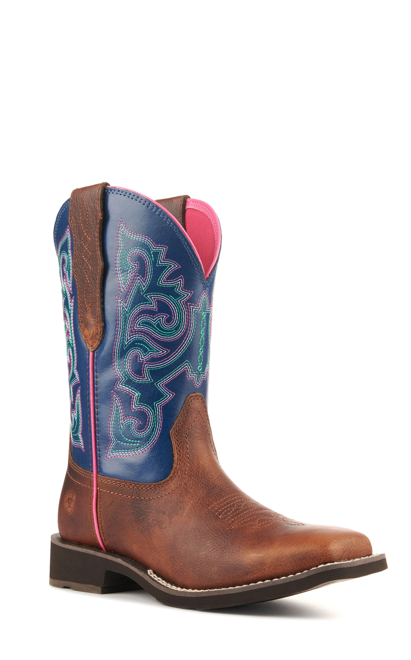 Ariat Women's Delilah Medium Brown and Blue StretchFit Wide Calf Wide Square Toe Cowboy Boots - Image 1